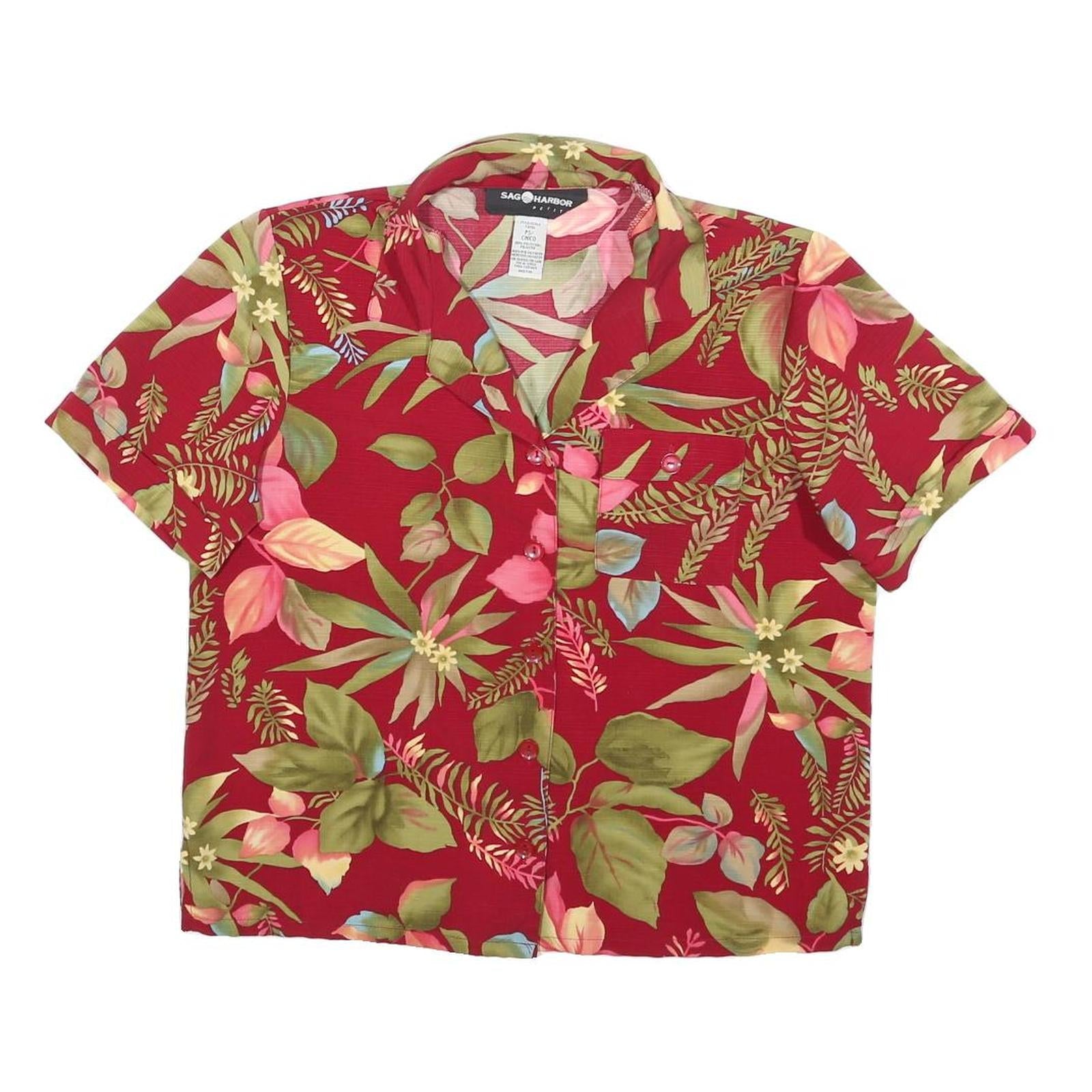 SAG HARBOR Womens Red Floral Button Shirt Short Sleeve Collar S Cotton Blend Refurbished - N/A refurbished available on Cerqular