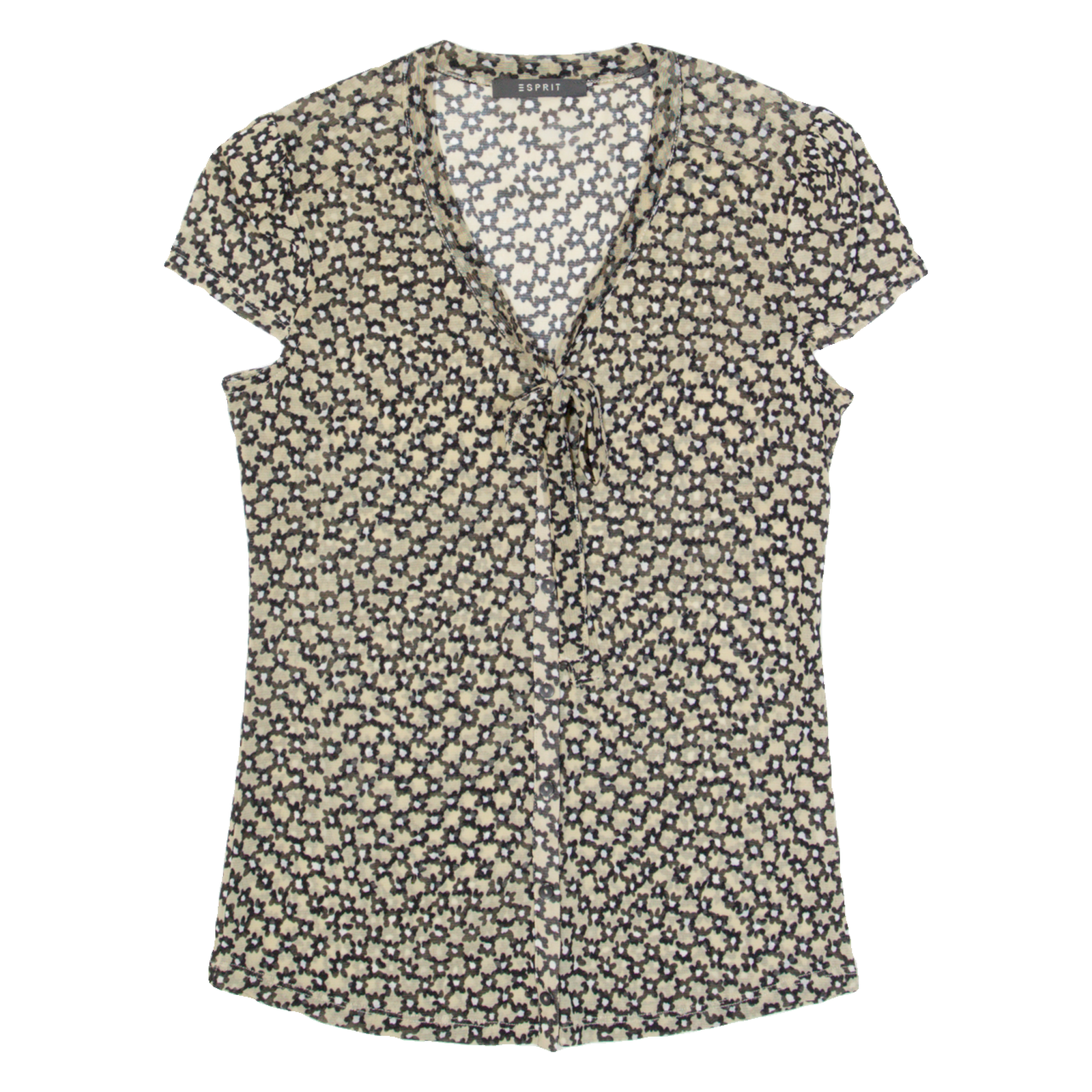 ESPRIT Y2K Womens Printed Top Cream V-Neck Floral M Refurbished - N/A refurbished available on Cerqular