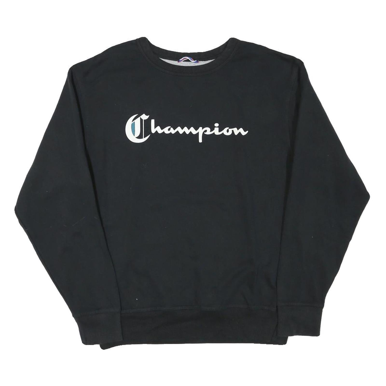 CHAMPION Mens Black Cotton Blend Crew Neck M Sweatshirt Classic Logo Pullover Refurbished - N/A refurbished available on Cerqular