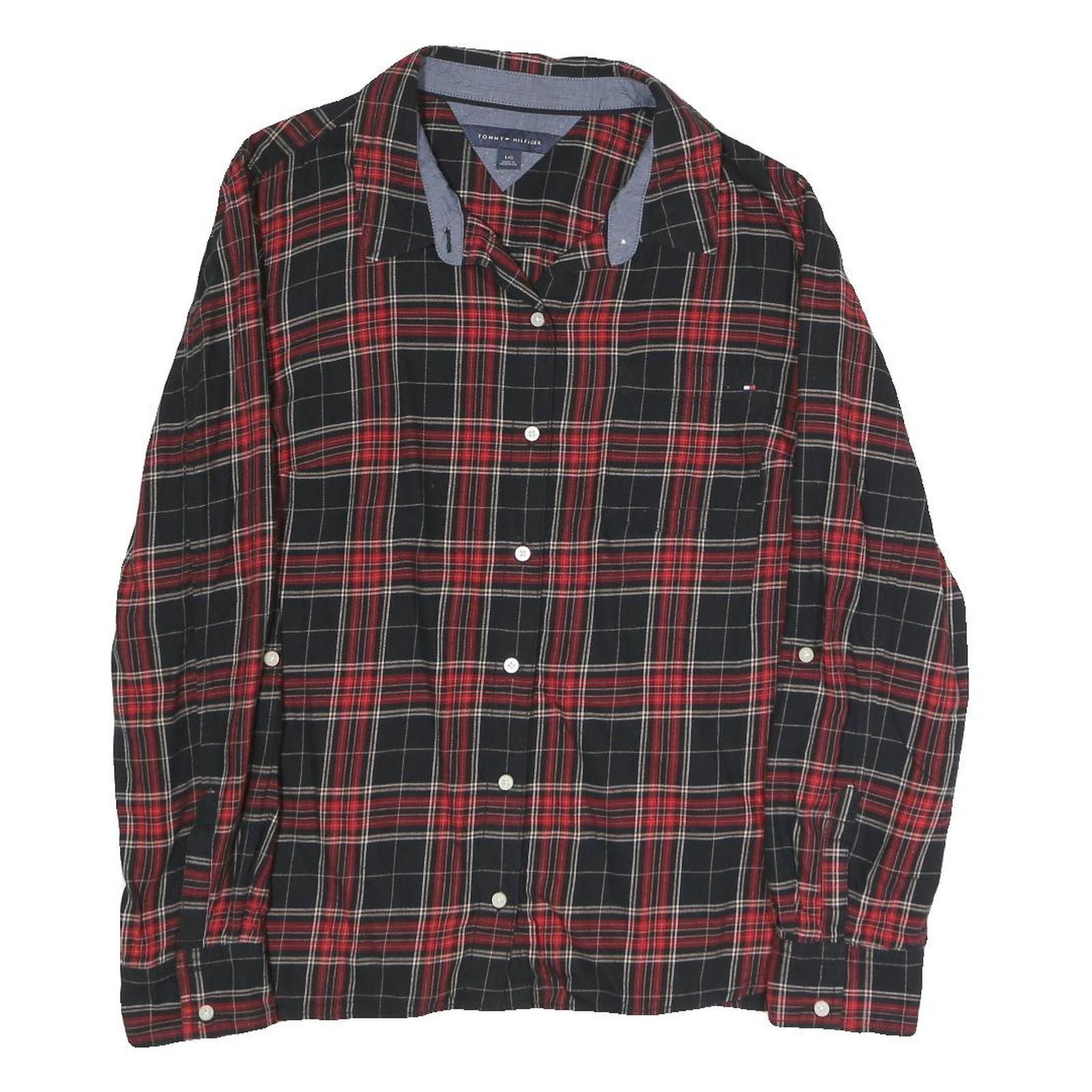 TOMMY HILFIGER Womens Black & Red Check Shirt L Cotton Blend Casual Long Sleeve Refurbished - N/A refurbished available on Cerqular