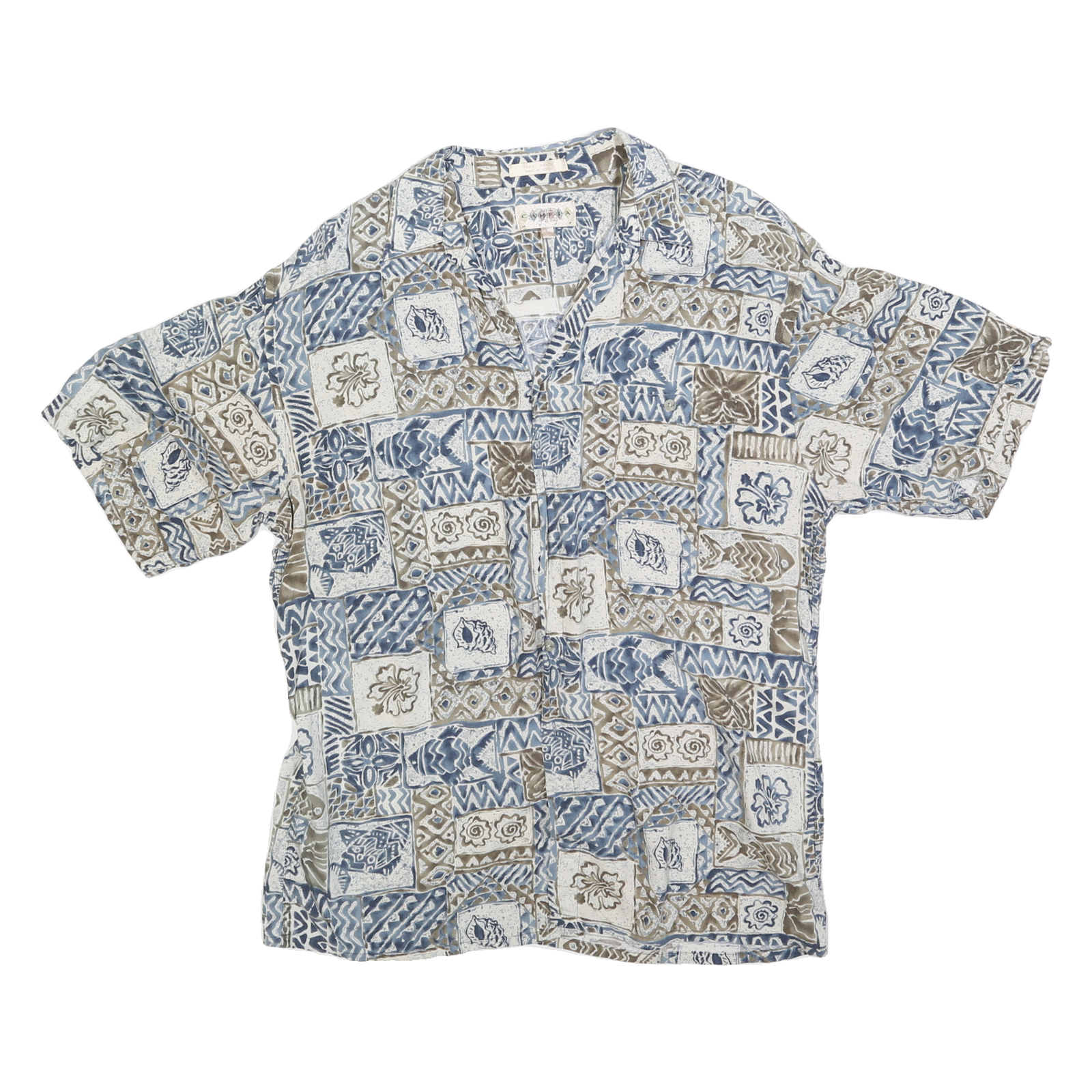 CAMPIA Mens Blue & Brown Pattern Shirt L Cotton Blend Short Sleeve Casual Refurbished - N/A refurbished available on Cerqular