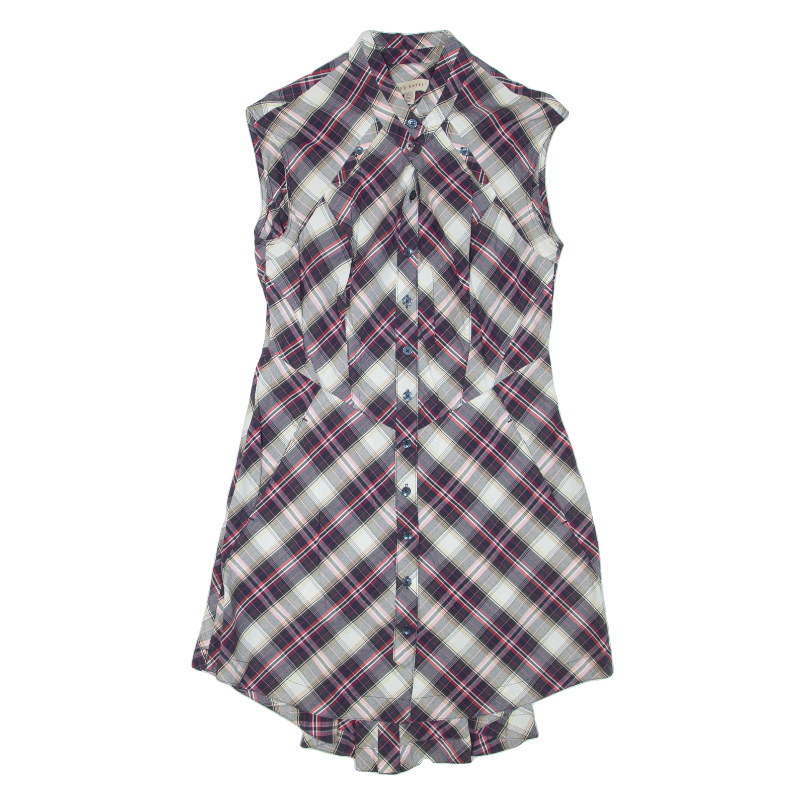 TED BAKER Womens Shirt Dress Purple Check Sleeveless Knee Length S Refurbished - N/A refurbished available on Cerqular