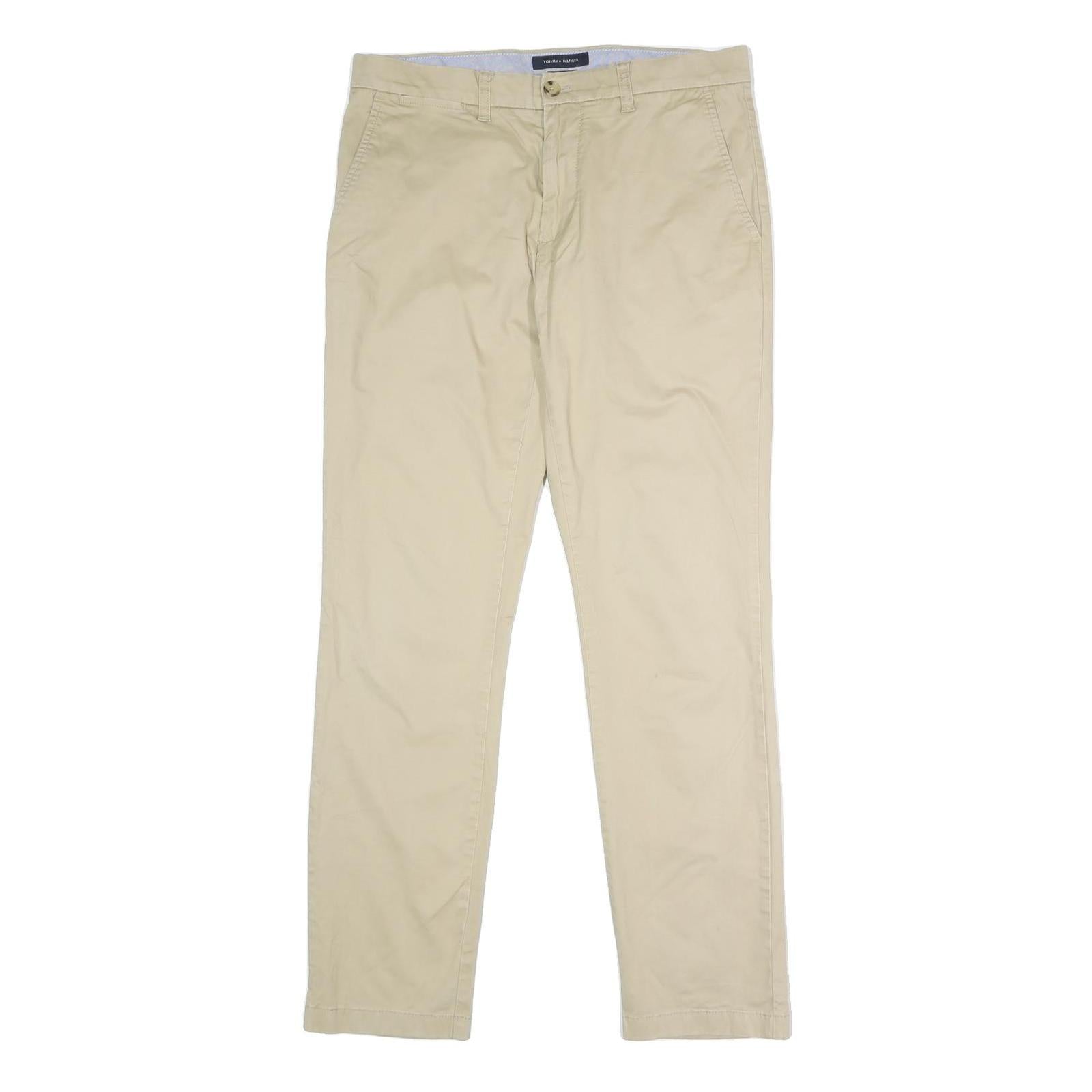 TOMMY HILFIGER Mens Slim Beige Cotton Blend Slim Trousers W32 L32 Casual Work Refurbished - N/A refurbished available on Cerqular