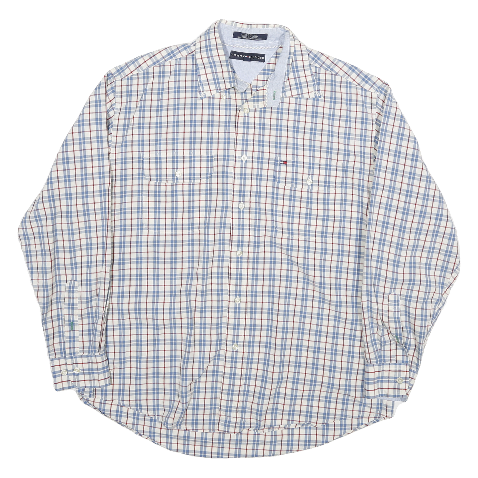 TOMMY HILFIGER Mens Blue & Red Cotton Blend Check Shirt L Casual Long Sleeve Refurbished - N/A refurbished available on Cerqular