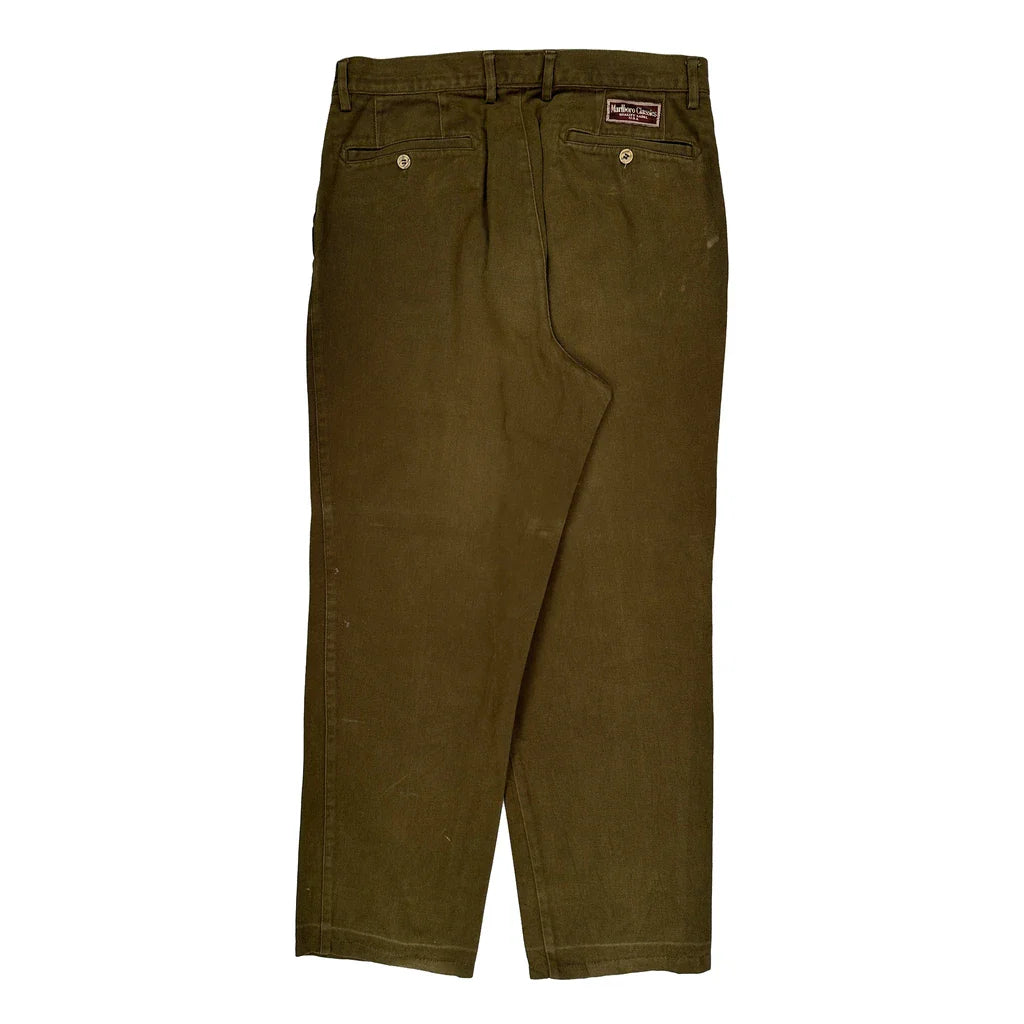 Made In USA Marlboro Classics Trousers - 32W 28L Green Cotton Refurbished - Thrifted (note: this is a term often used to describe second- refurbished available on Cerqular