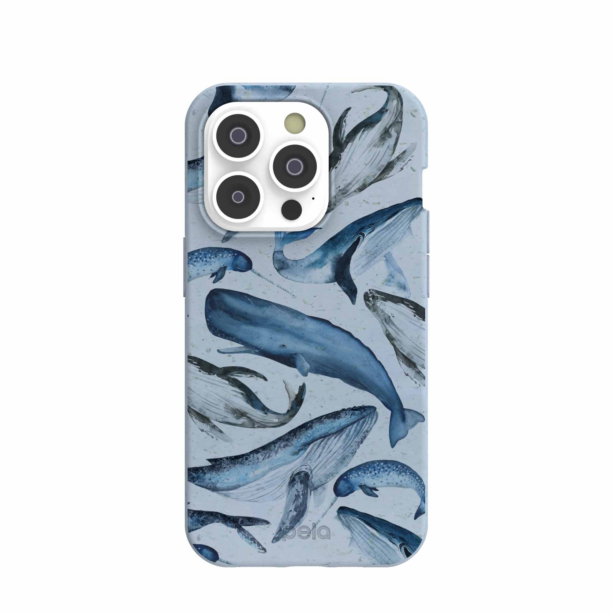 Powder Blue Whales iPhone 14 Pro Case Refurbished - Pela Case refurbished available on Cerqular