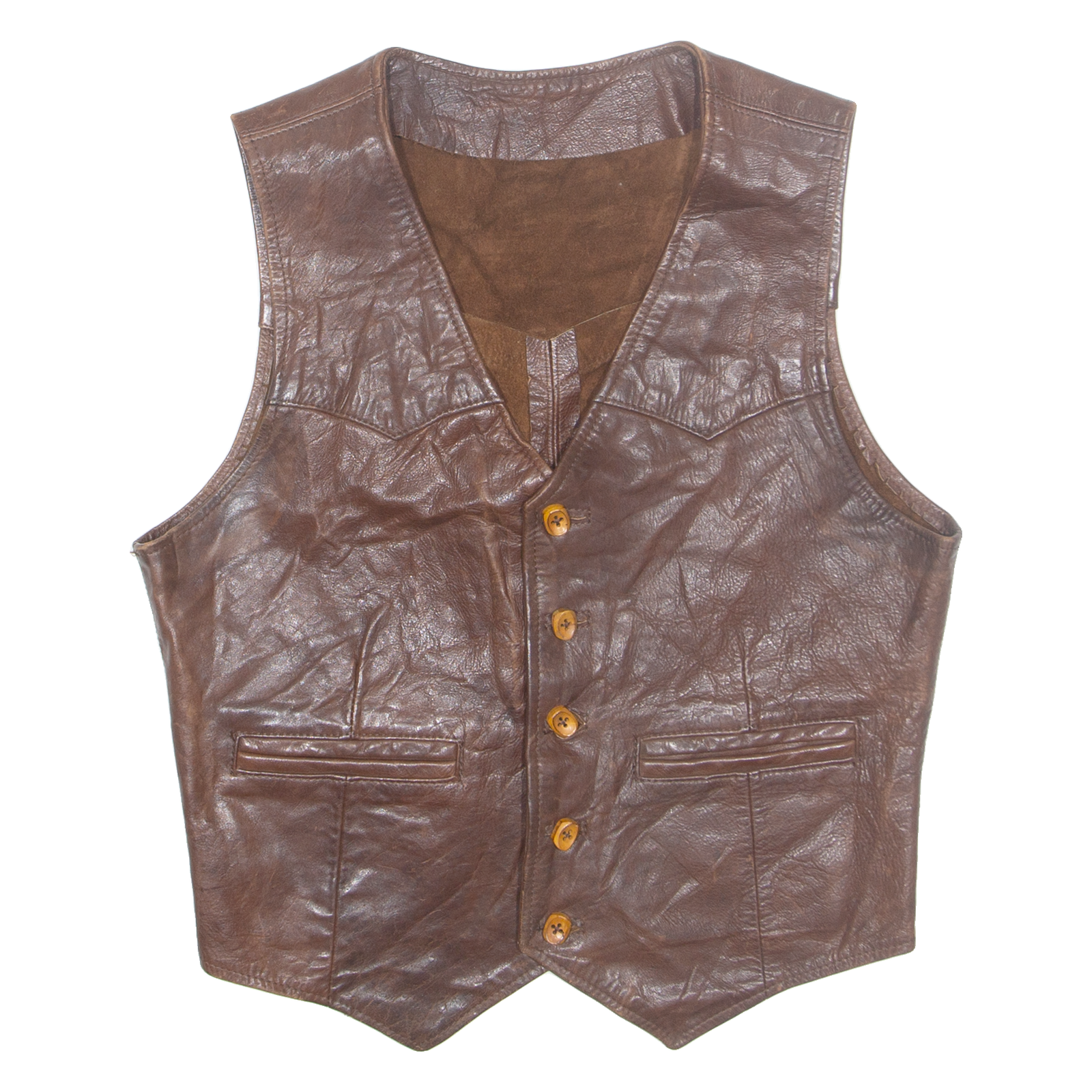 Mens Biker Waistcoat Brown Leather S Refurbished - N/A refurbished available on Cerqular