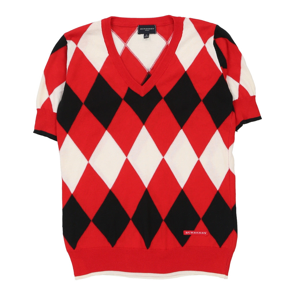 Burberry Golf V-neck T-Shirt - Medium Red Cotton | Size: medium Refurbished - N/A (Preloved Designer is not a specific brand, it refurbished available on Cerqular