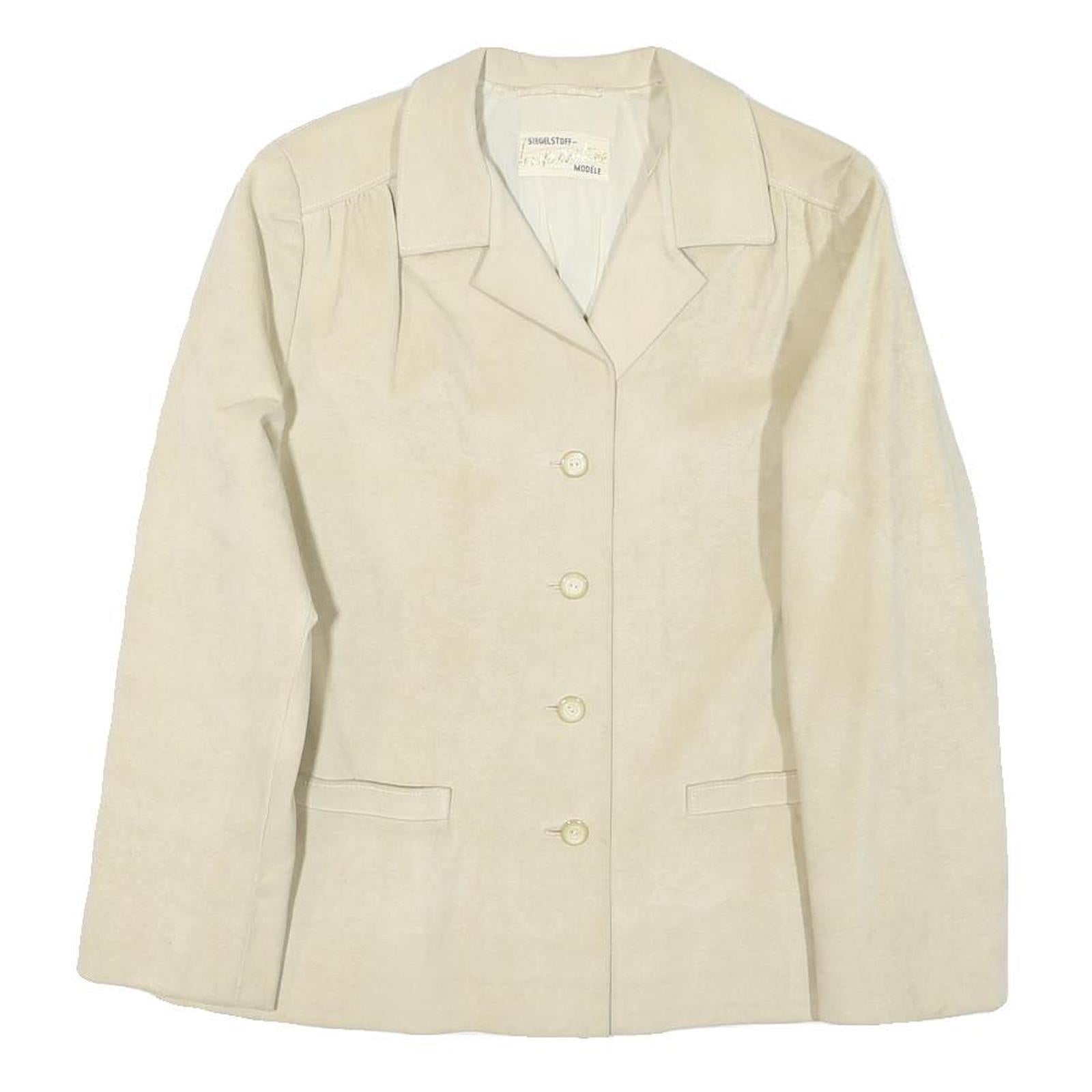 Womens Cream Button Synthetic Classic Jacket S Plain Lightweight Casual Refurbished - N/A refurbished available on Cerqular