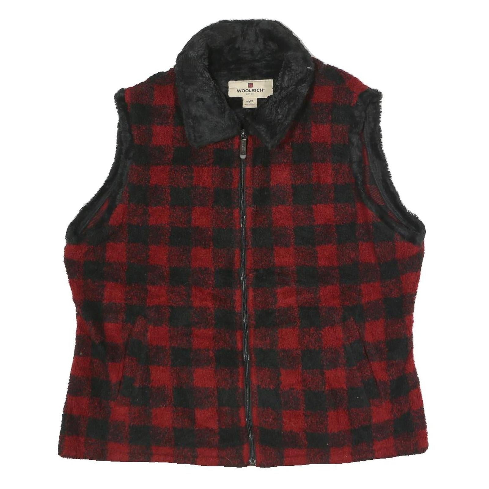 WOOLRICH Womens Red & Black Check Zip Jacket XL Acrylic Blend Comfortable Refurbished - N/A refurbished available on Cerqular