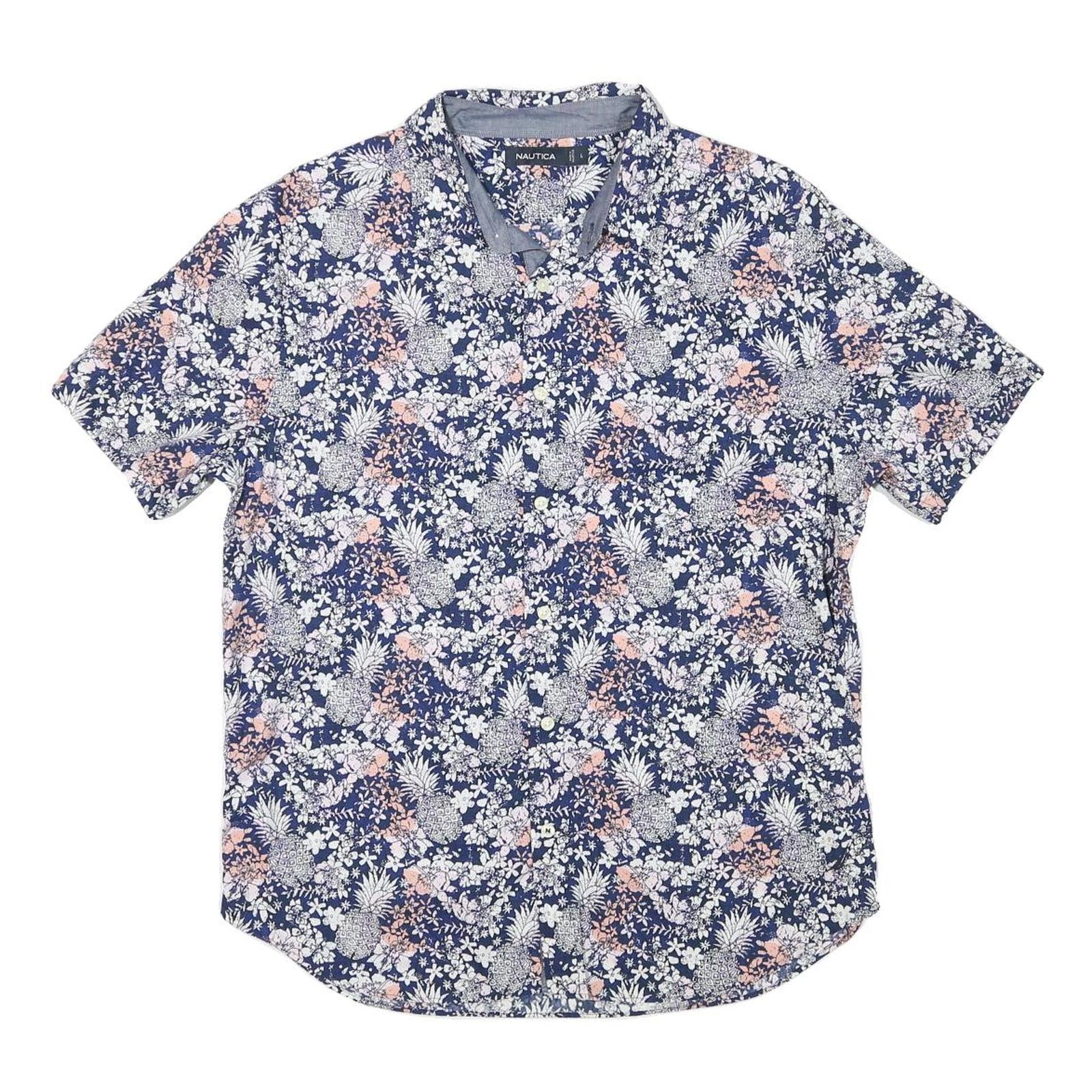 NAUTICA Mens Blue Floral Cotton Blend Shirt L Casual Summer Short Sleeve Refurbished - N/A refurbished available on Cerqular