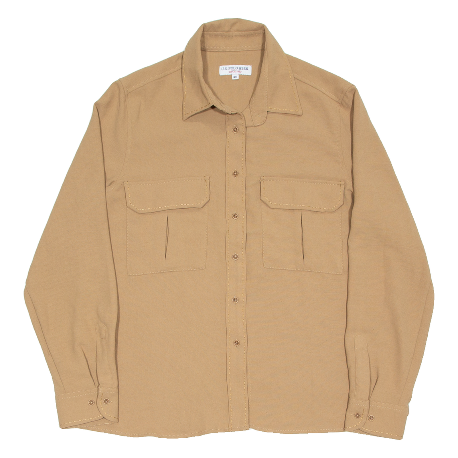 U.S. POLO ASSN Womens Plain Shirt Brown Long Sleeve L Refurbished - N/A refurbished available on Cerqular