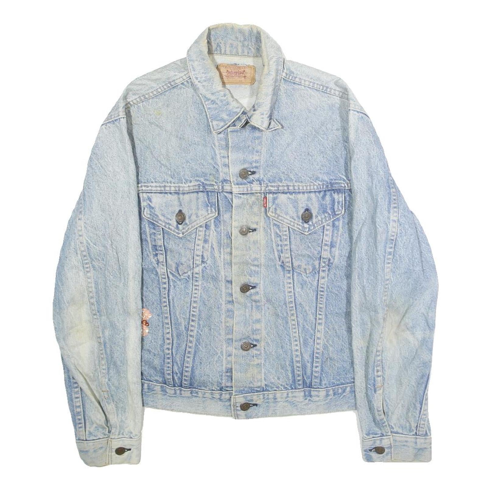 LEVI'S Womens Blue Denim Cotton Button Jacket L Embellished Bee Floral Refurbished - N/A refurbished available on Cerqular