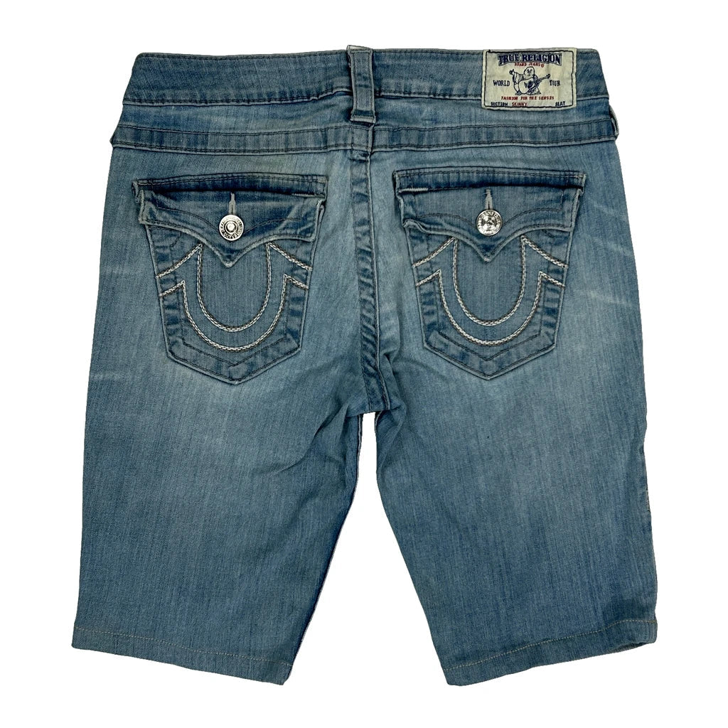 True Religion Contrast Stitch Denim Shorts - 28W UK 8 Light Wash Denim Refurbished - Thrifted (note: this is a term often used to describe second- refurbished available on Cerqular