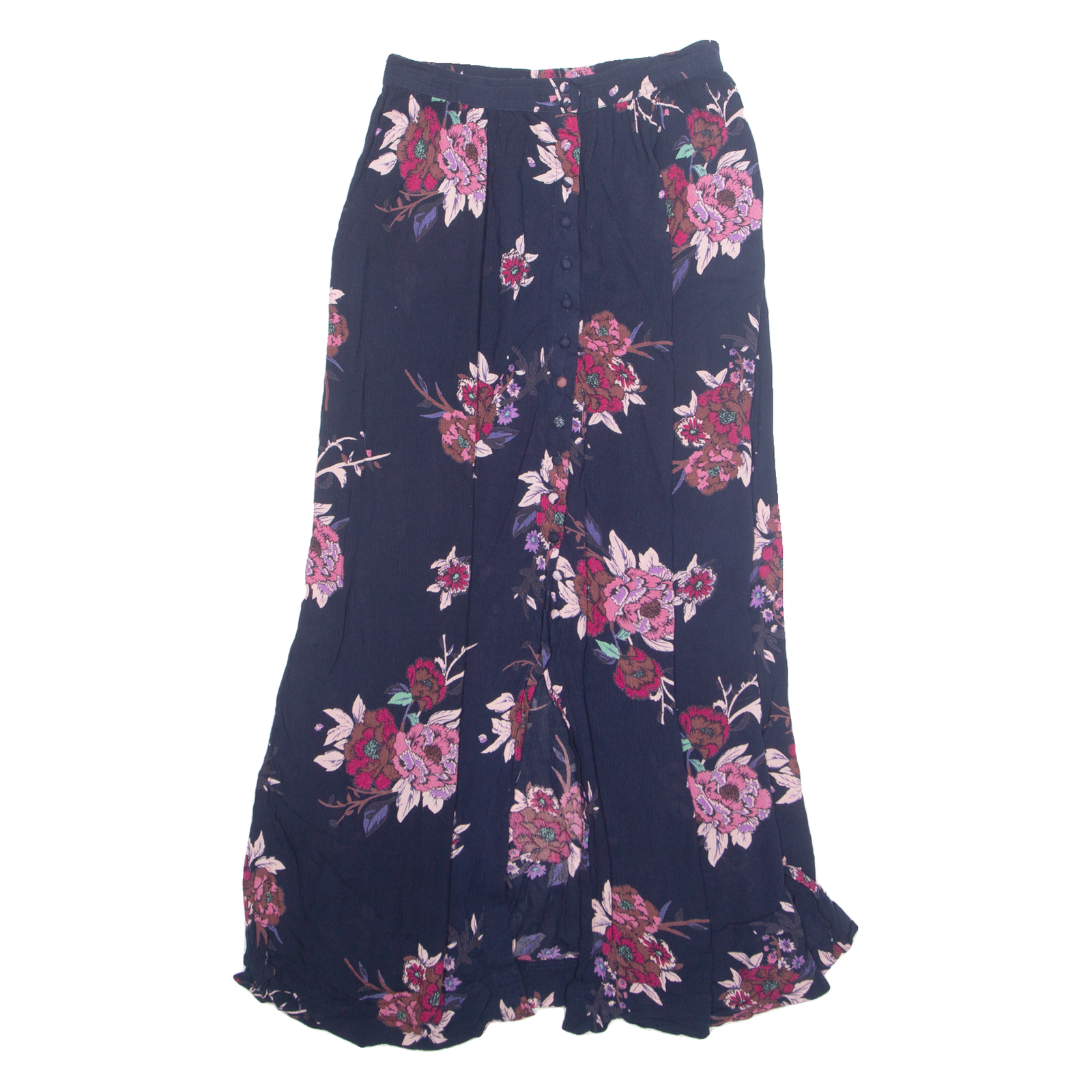 PATRONS OF PEACE Button Down Womens A-Line Skirt Blue Midi Floral S Refurbished - N/A refurbished available on Cerqular