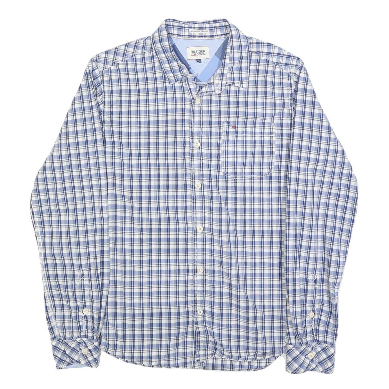 HILFIGER DENIM Mens Blue & White Check Shirt M Casual Cotton Blend Long Sleeve Refurbished - N/A refurbished available on Cerqular