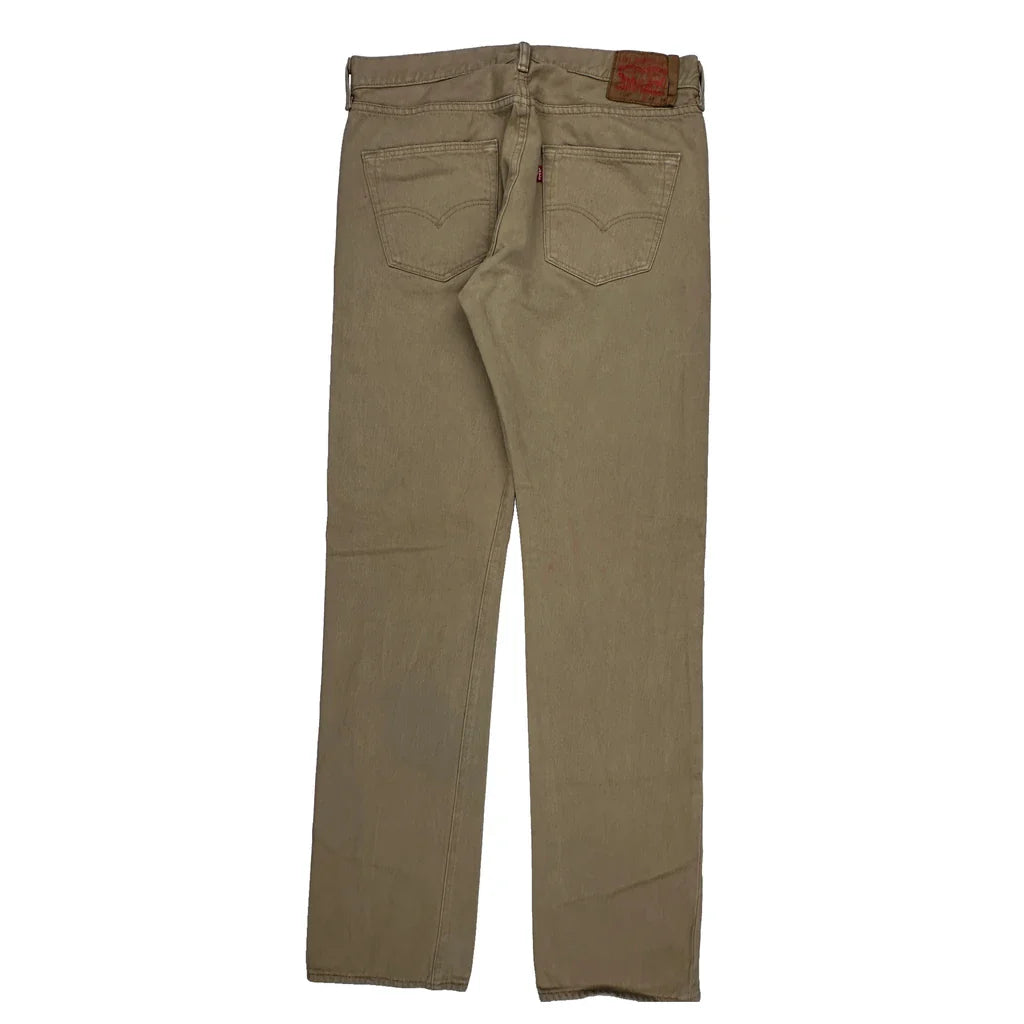 501 Levis Jeans - 34W 32L Beige Cotton Refurbished - Thrifted (note: this is a term often used to describe second- refurbished available on Cerqular