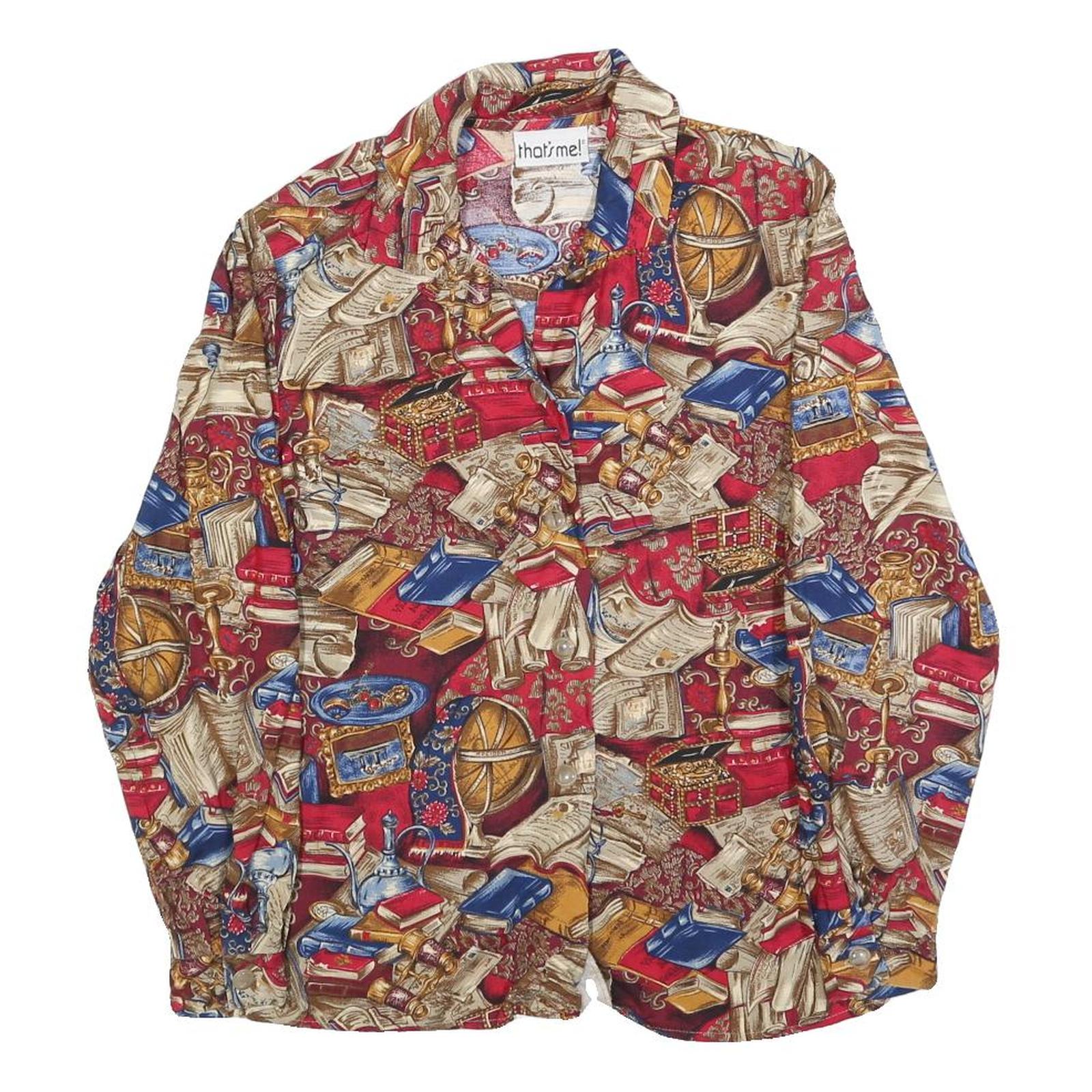 THATS ME Womens Red Printed Blouse Long Sleeve Collared M Vintage Style Refurbished - N/A refurbished available on Cerqular