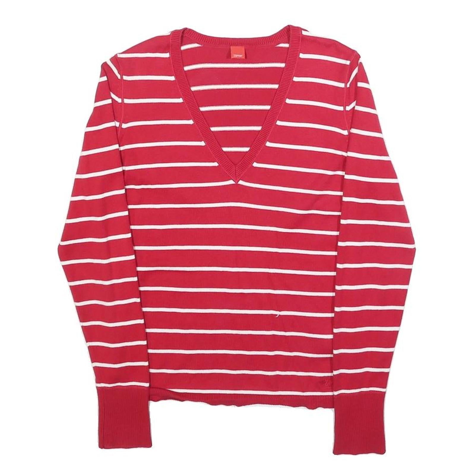 ESPRIT Womens Red & White Patterned V-Neck Basic Knit Jumper S Striped Cotton Refurbished - N/A refurbished available on Cerqular