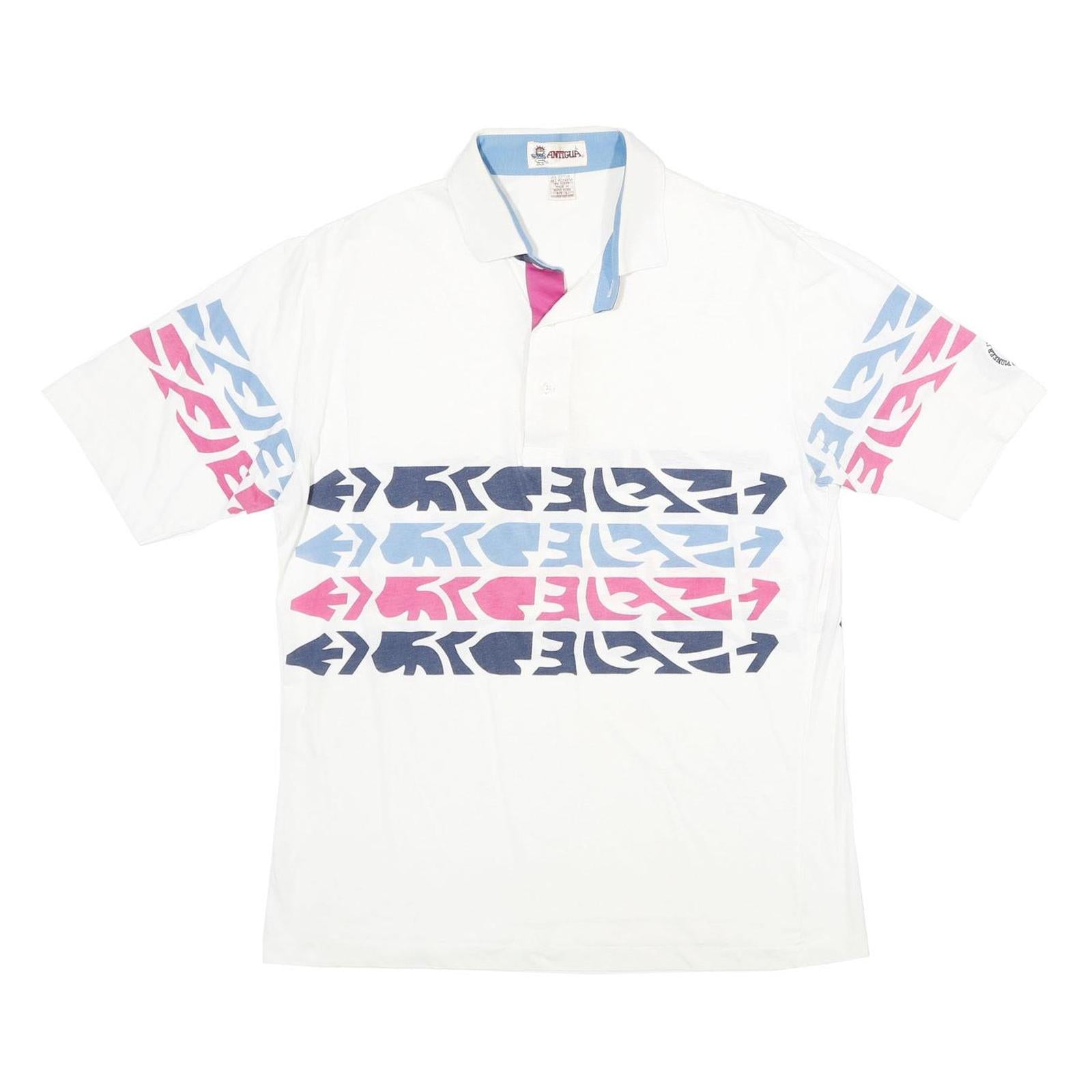 Buy ANTIGUA Mens White Blue & Pink Abstract Print Short Sleeve Polo Shirt L Cotton Refurbished - $12.99 ANTIGUA Mens White Blue & Pink Abstract Print Short Sleeve Polo Shirt L Cotton Refurbished - N/A refurbished available on Cerqular