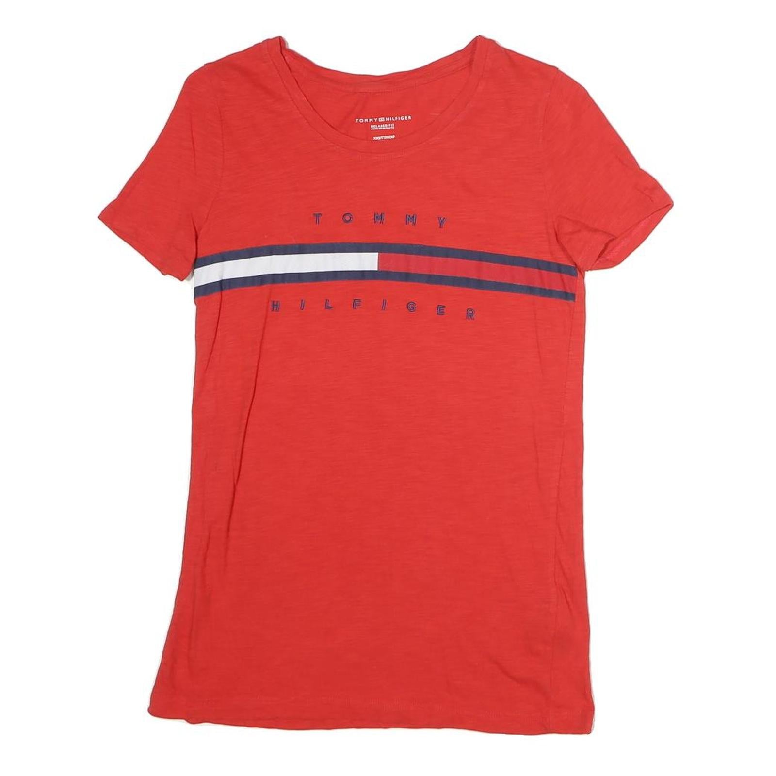 TOMMY HILFIGER Womens Red Graphic T-Shirt XXS Short Sleeve Crew Neck Cotton Refurbished - N/A refurbished available on Cerqular