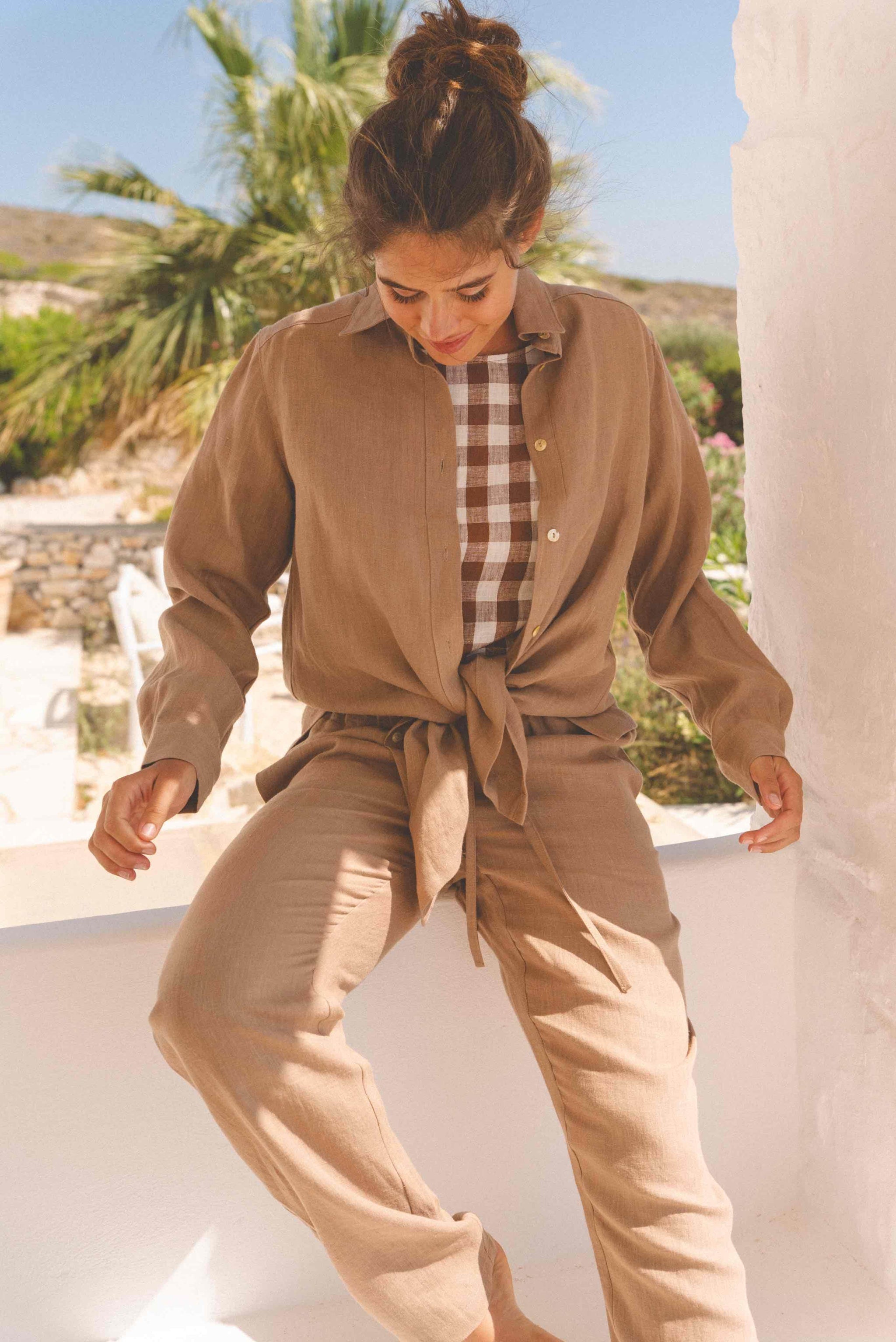 Marrakesh oversized linen shirt in Rosy Brown | Size: XS Refurbished - Amour Linen refurbished available on Cerqular