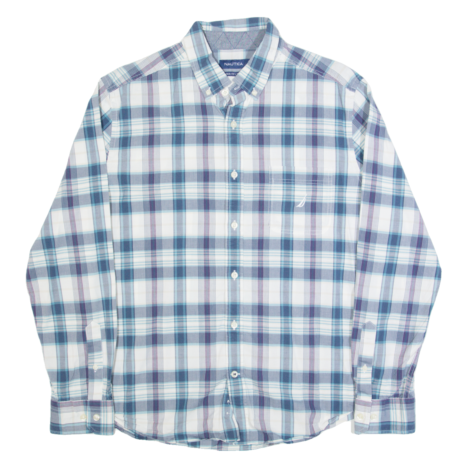 NAUTICA Mens Shirt Blue Check Long Sleeve L Refurbished - N/A refurbished available on Cerqular