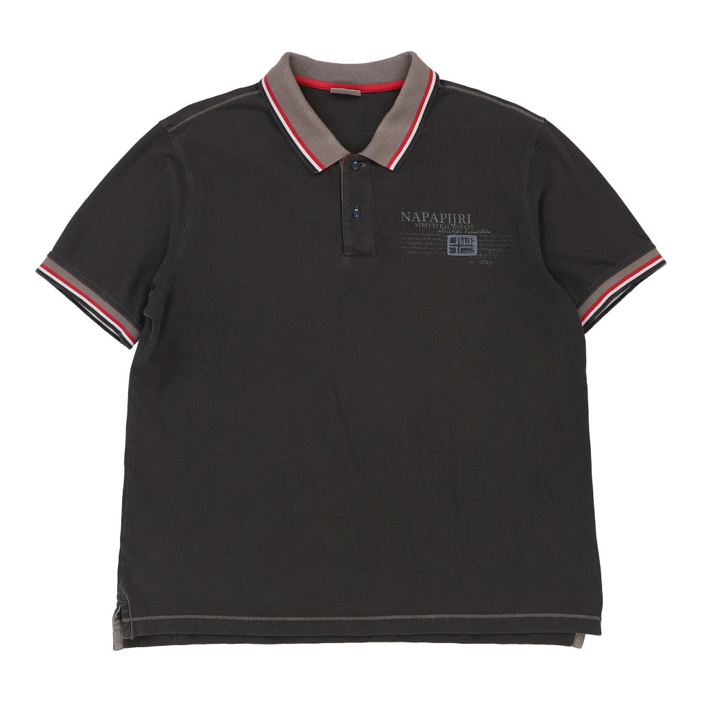Napapijri Polo Shirt - 2XL Grey Cotton Refurbished - Thrifted (note: this is a term often used to describe second- refurbished available on Cerqular