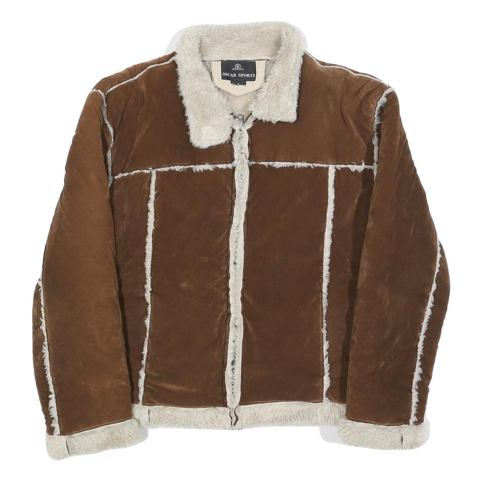OSCAR SPORTS Womens Brown & Cream Faux Shearling Jacket M Polyester Zip Coat Refurbished - N/A refurbished available on Cerqular