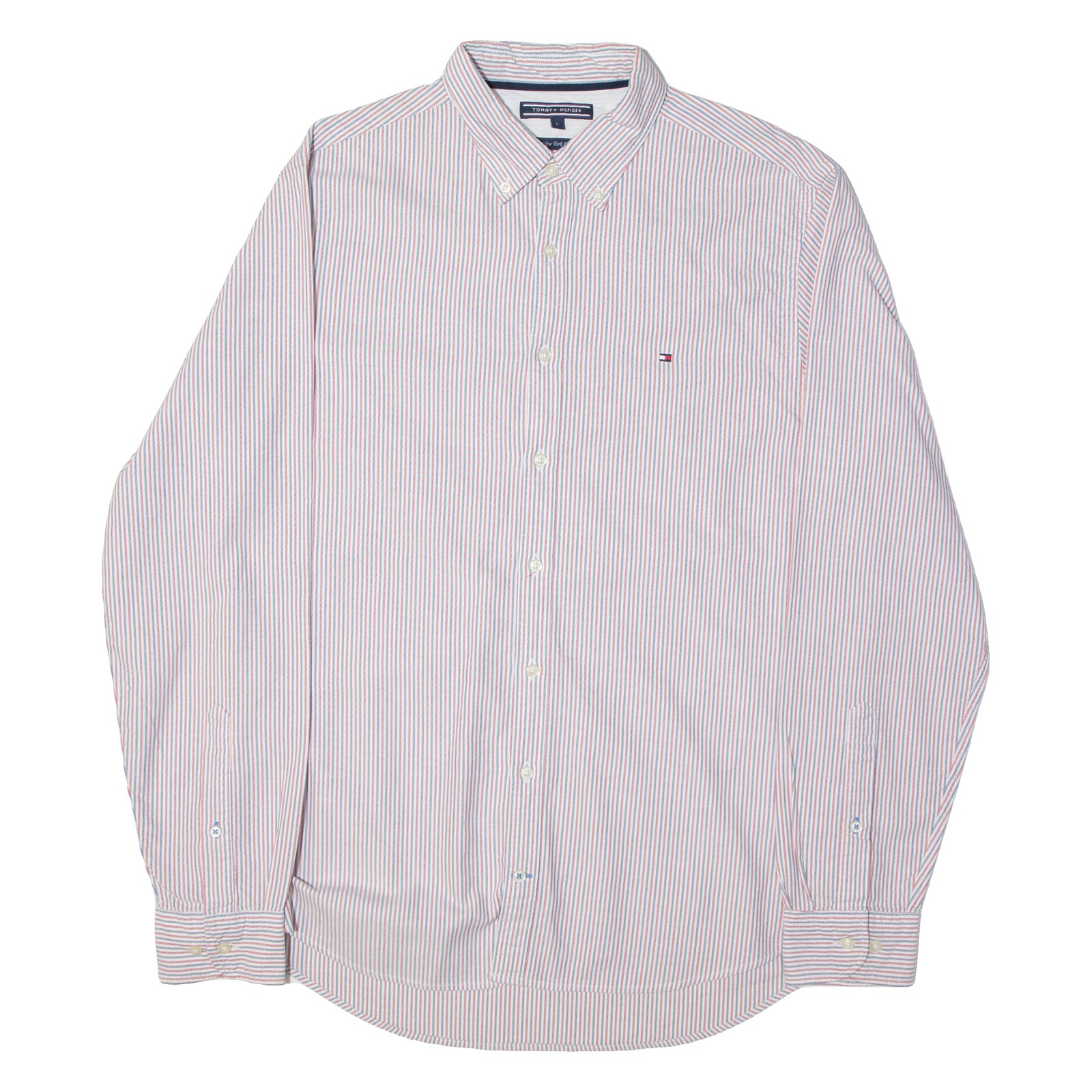TOMMY HILFIGER Mens Shirt Red 90s Striped Long Sleeve L Refurbished - N/A refurbished available on Cerqular