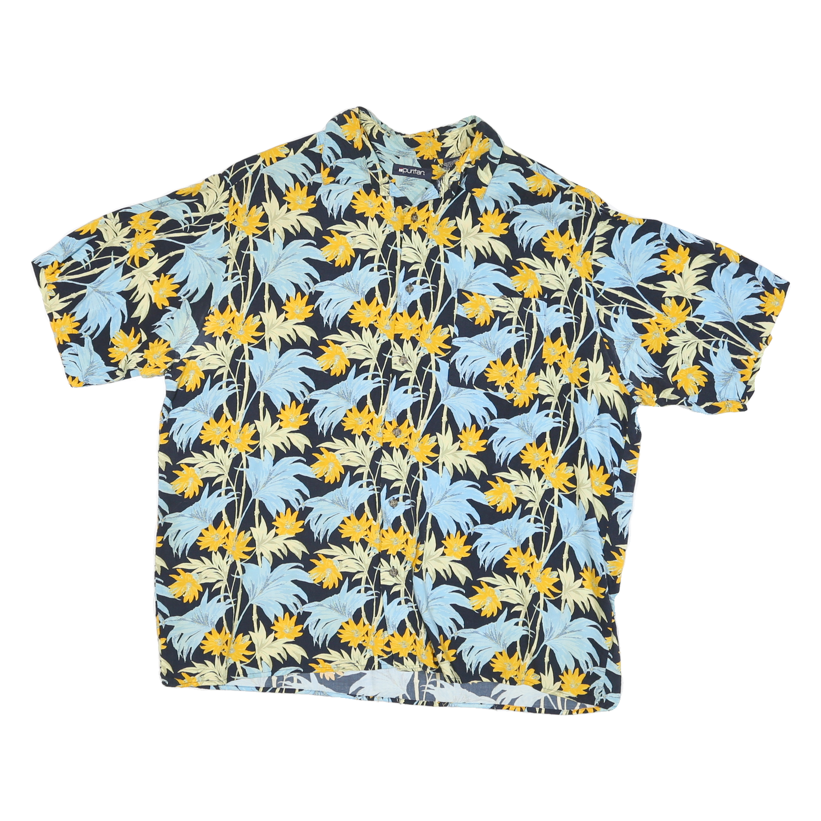 PURITAN Mens Black Blue & Yellow Floral Viscose Shirt XL Summer Holiday Refurbished - N/A refurbished available on Cerqular