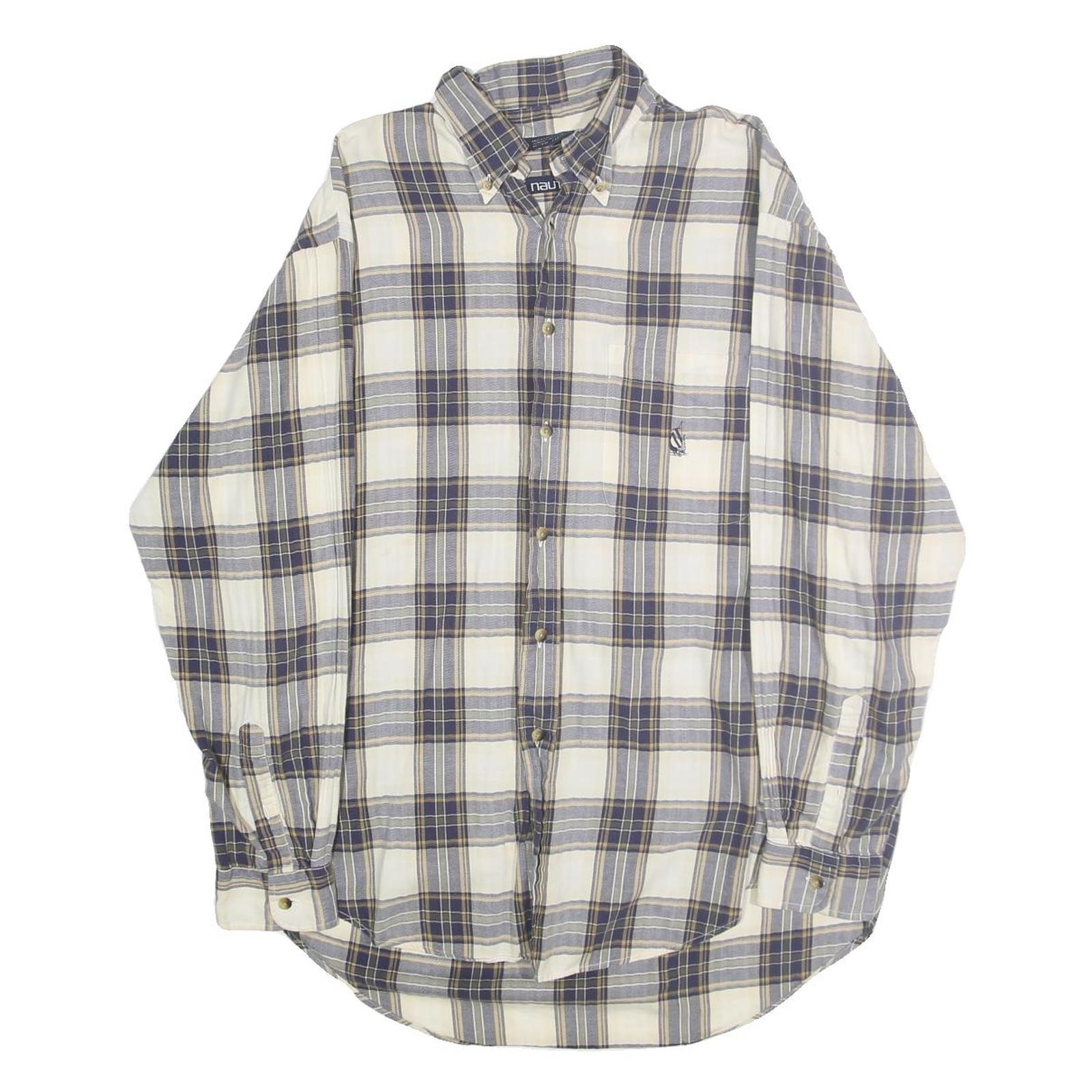 NAUTICA Mens Blue & Cream Check Shirt L Button Down Collar Long Sleeve Cotton Refurbished - N/A refurbished available on Cerqular
