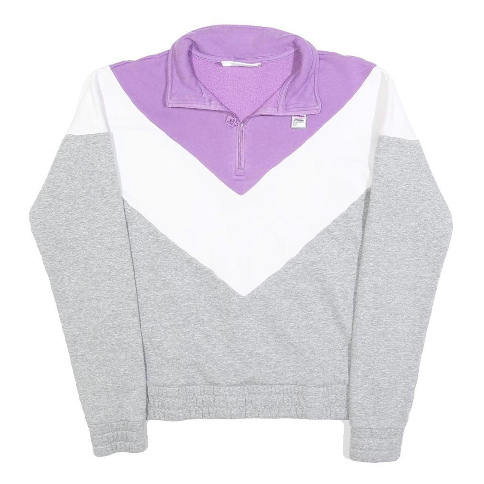 FILA Womens Grey & Purple & White Sweatshirt Collared S Colourblock Cotton Blend Refurbished - N/A refurbished available on Cerqular