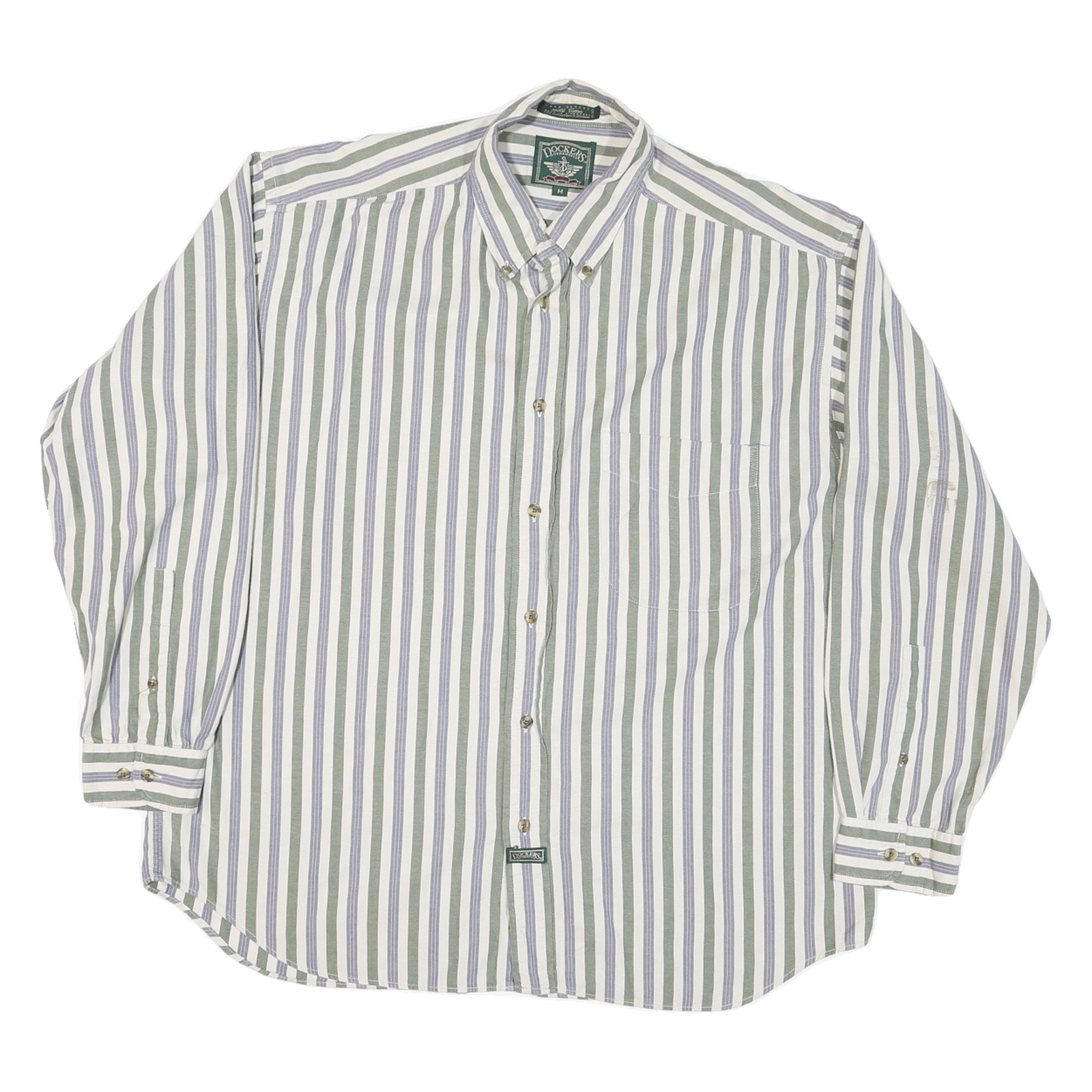 DOCKERS Mens White & Green & Blue Striped Cotton Blend Shirt M Casual Long Refurbished - N/A refurbished available on Cerqular