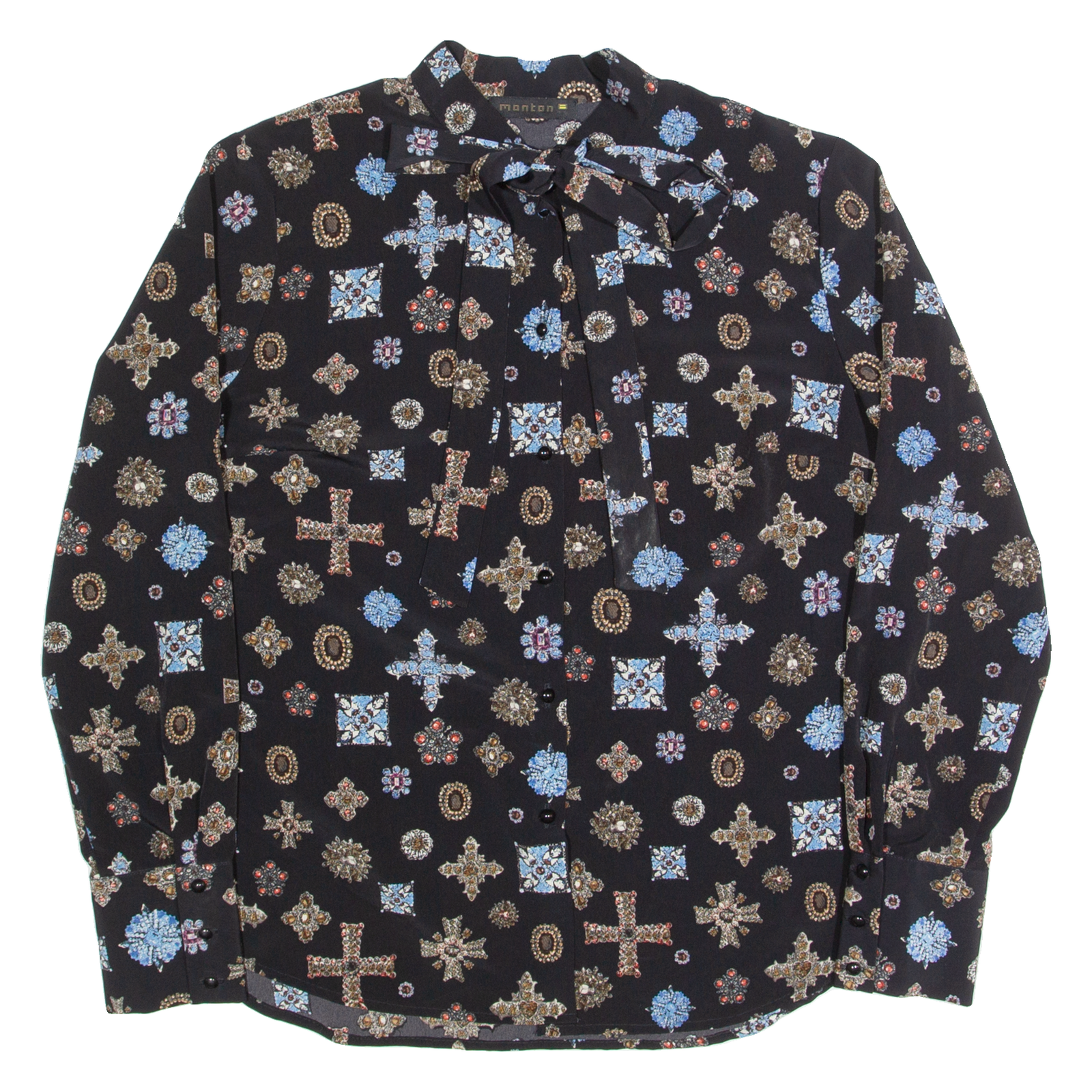 Buy MONTON Necktie Womens Printed Shirt Black High Neck Long Sleeve M Refurbished - $16.89 MONTON Necktie Womens Printed Shirt Black High Neck Long Sleeve M Refurbished - N/A refurbished available on Cerqular