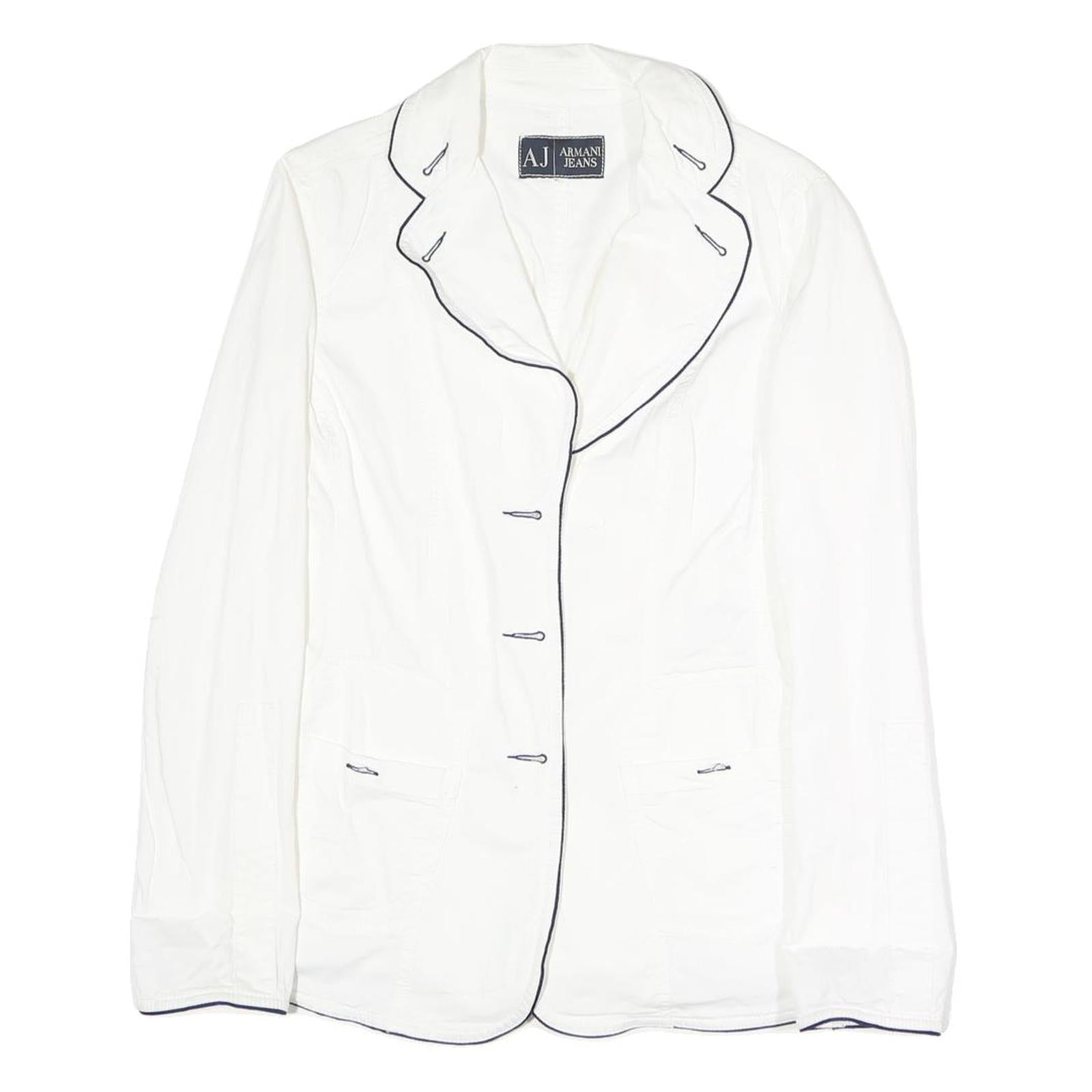 ARMANI JEANS Womens White Cotton Blend Jacket M Plain Contrast Piping Refurbished - N/A refurbished available on Cerqular