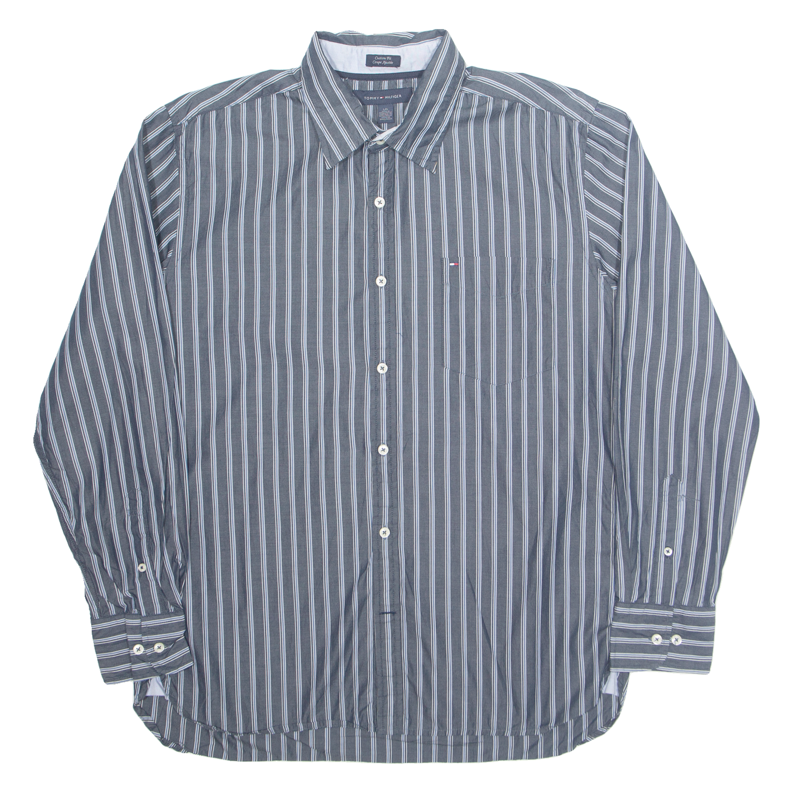 TOMMY HILFIGER Mens Shirt Grey Pinstripe Long Sleeve L Refurbished - N/A refurbished available on Cerqular