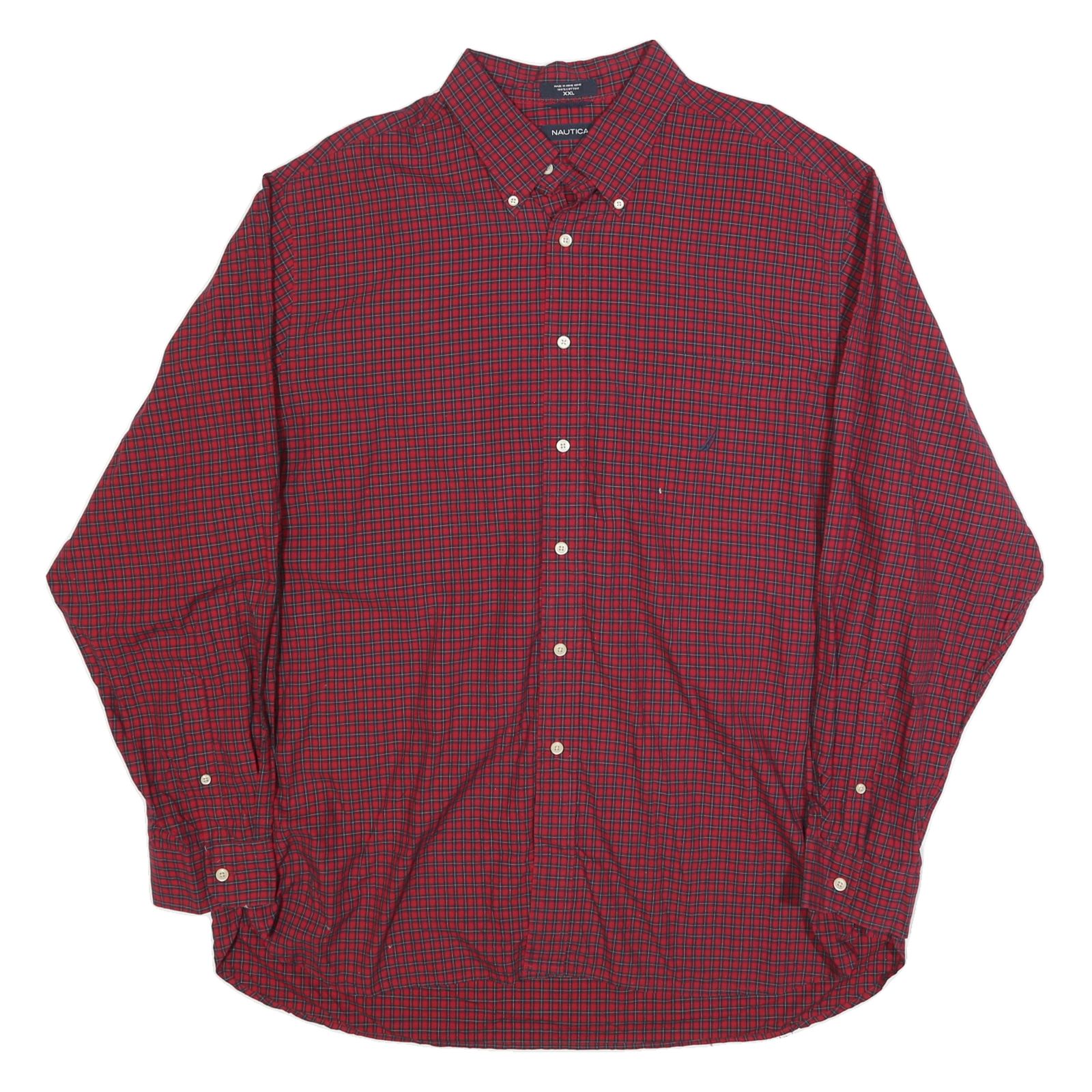 NAUTICA Mens Red & Navy Check Shirt 2XL Classic Button Down Long Sleeve Casual Refurbished - N/A refurbished available on Cerqular