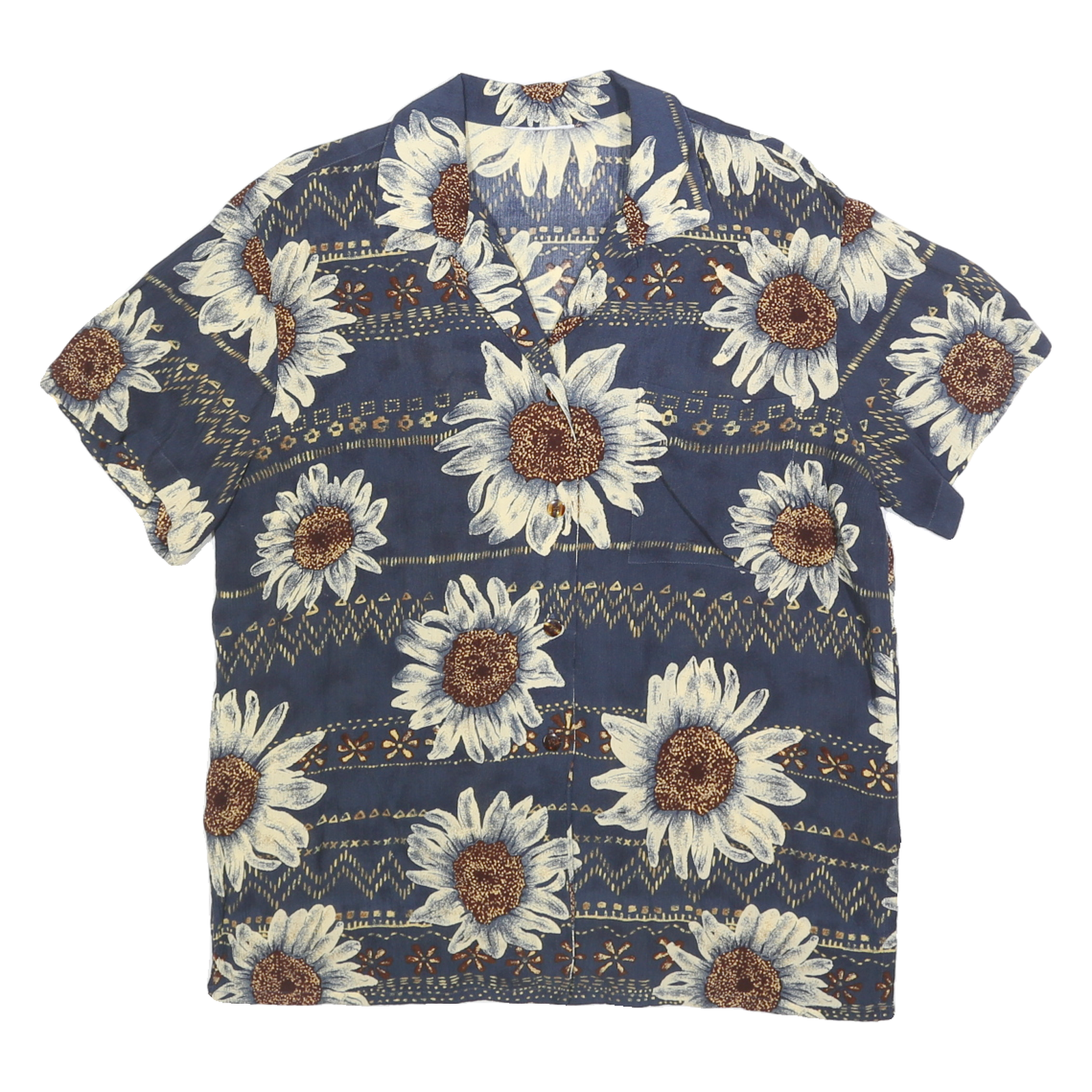 Mens Blue & Cream Floral Pattern Shirt L Short Sleeve Button Up Summer Casual Refurbished - N/A refurbished available on Cerqular