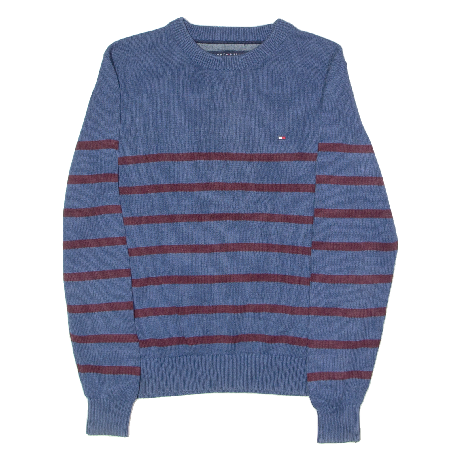 TOMMY HILFIGER Mens Patterned Jumper Blue Striped Crew Neck Tight Knit XS Refurbished - N/A refurbished available on Cerqular