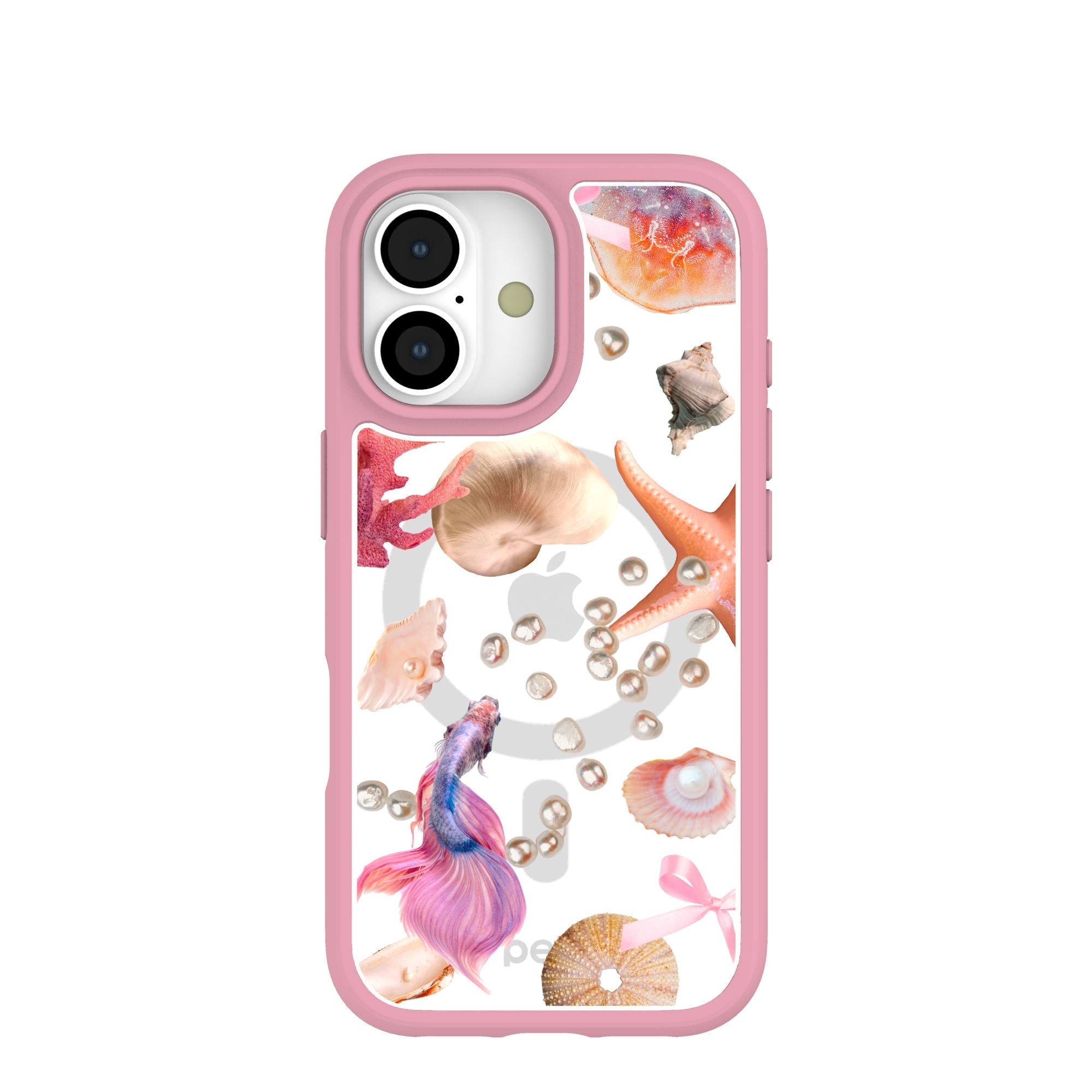 Clear Aqua Dreams iPhone 17 Case With Petal Pink Ridge (MagSafe included) Refurbished - Pela Case refurbished available on Cerqular