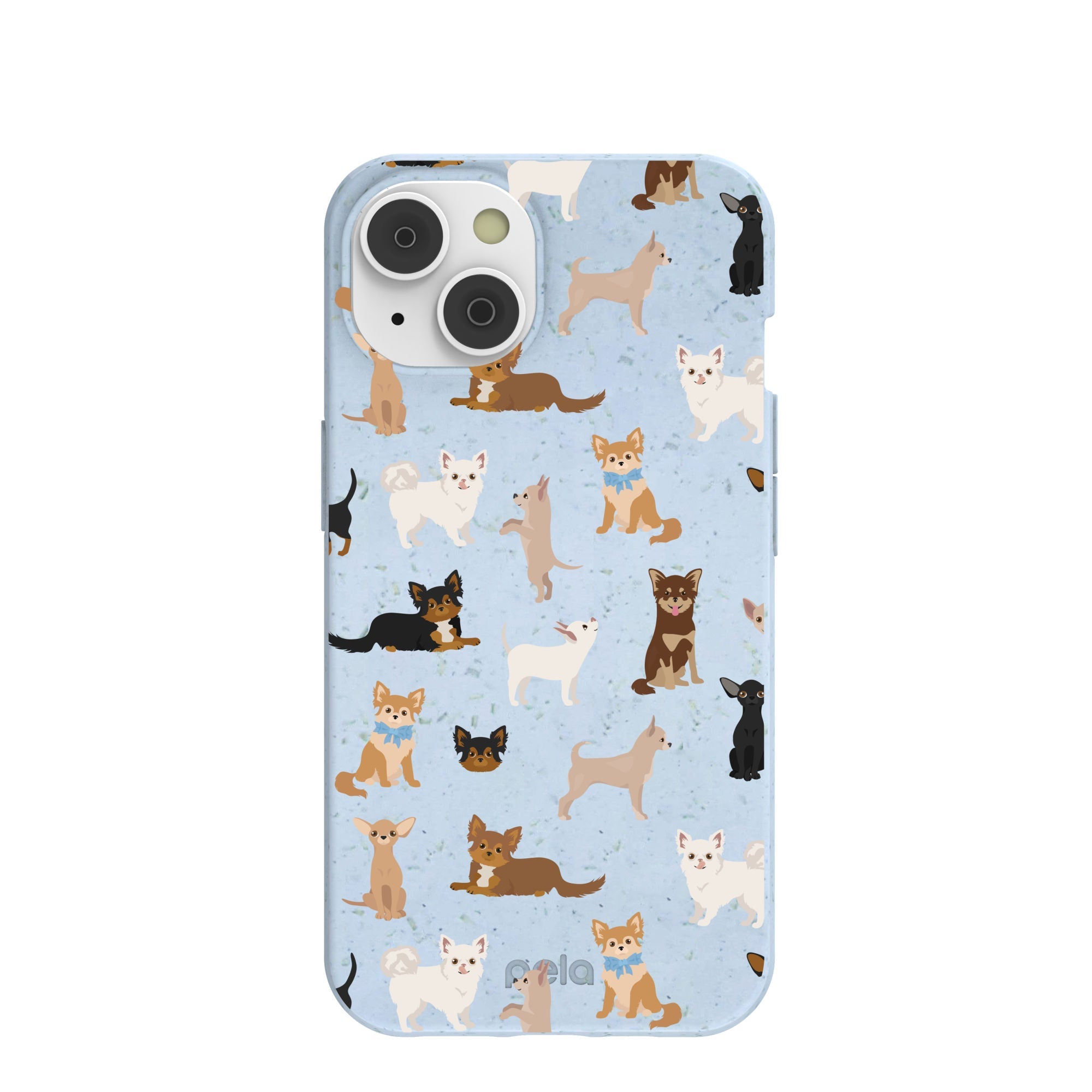 Powder Blue Chihuahua Charms iPhone 14/16e Case Refurbished - Pela Case refurbished available on Cerqular