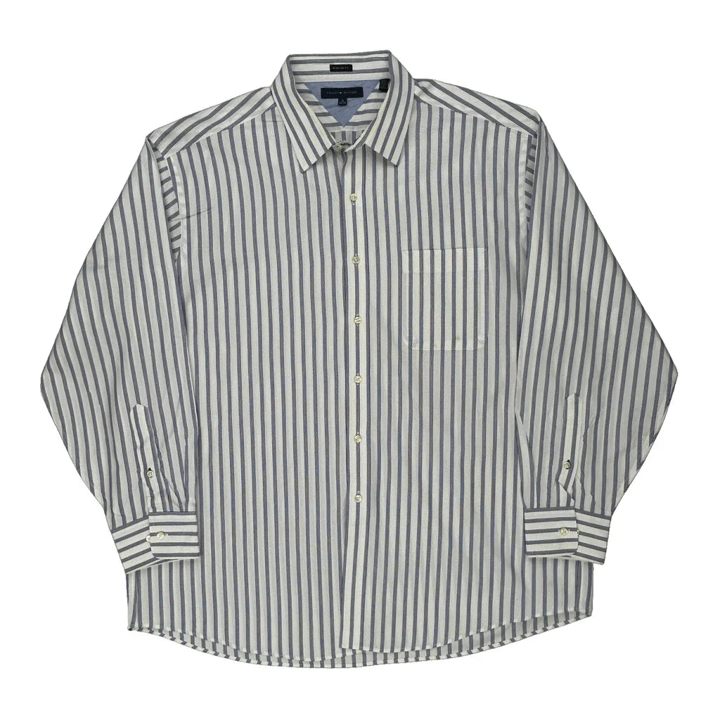 Tommy Hilfiger Striped Shirt - 2XL Blue Cotton Refurbished - Thrifted (note: this is a term often used to describe second- refurbished available on Cerqular