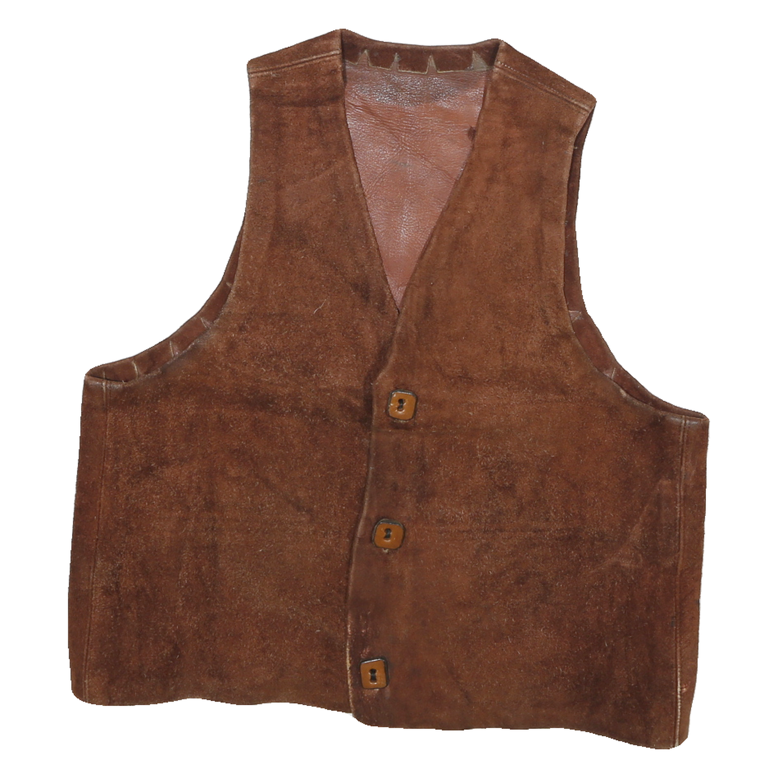 Mens Brown Leather Button Jacket S Suede Plain Sleeveless Vest Refurbished - N/A refurbished available on Cerqular