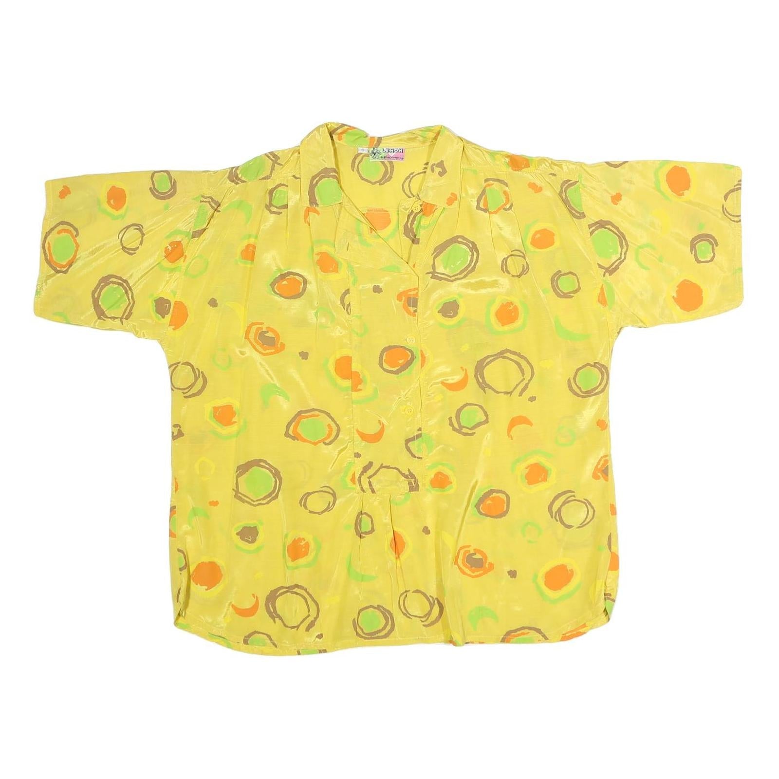 LEMON Womens Yellow Printed Basic Short Sleeve Collared Shirt S Bright Summer Refurbished - N/A refurbished available on Cerqular