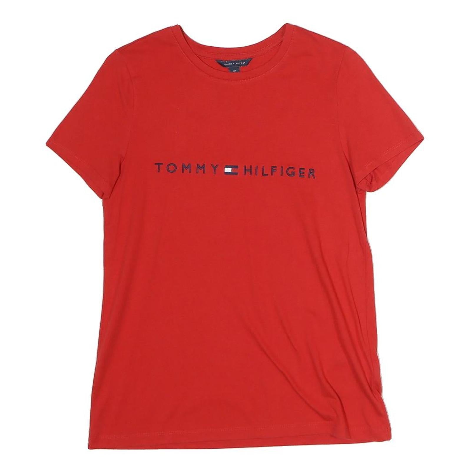 TOMMY HILFIGER Mens Red Graphic T-Shirt S Short Sleeve Crew Neck Logo Cotton Refurbished - N/A refurbished available on Cerqular