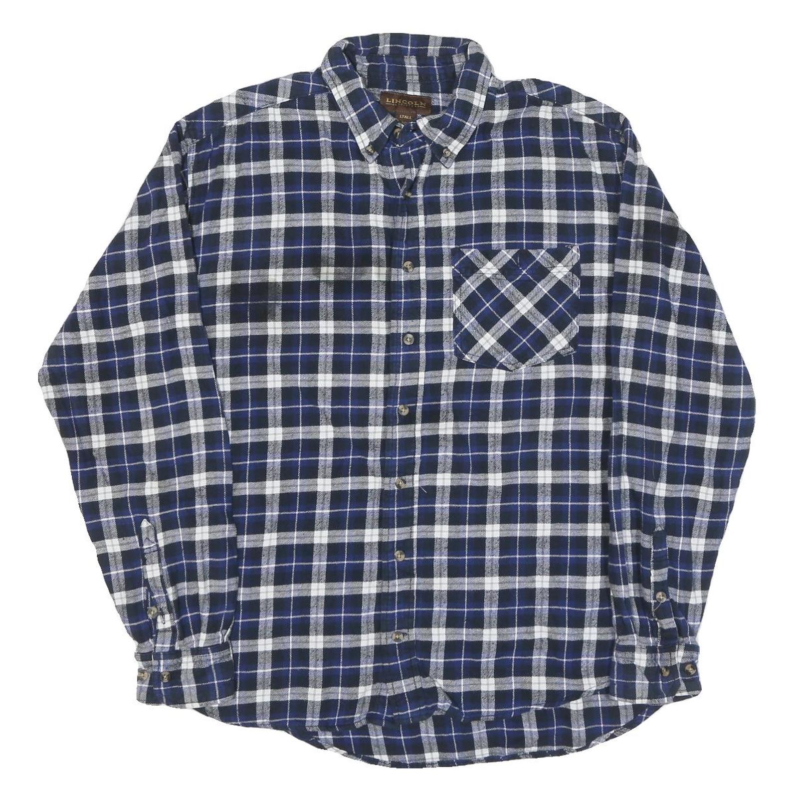 LINCOLN Mens Blue & White Check Shirt L Long Sleeve Cotton Blend Casual Refurbished - N/A refurbished available on Cerqular