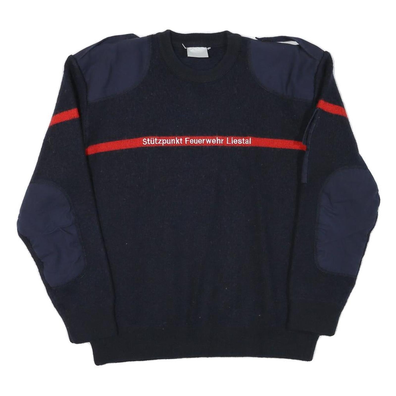 Mens Navy Blue & Red Wool Blend Plain Jumper Crew Neck Basic Knit L Military Refurbished - N/A refurbished available on Cerqular