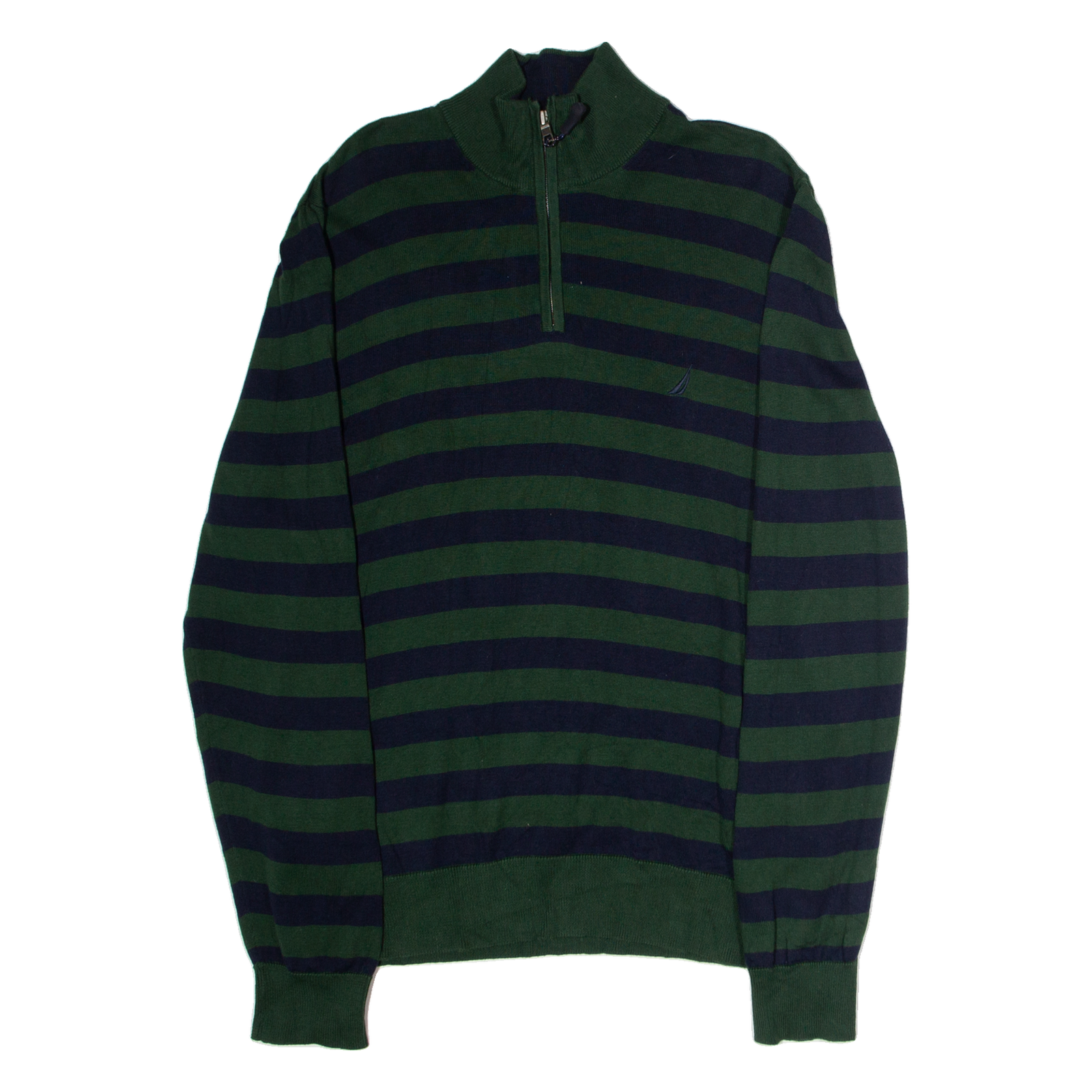 NAUTICA Mens Patterned Jumper Green Striped 1/4 Zip Tight Knit L Refurbished - N/A refurbished available on Cerqular