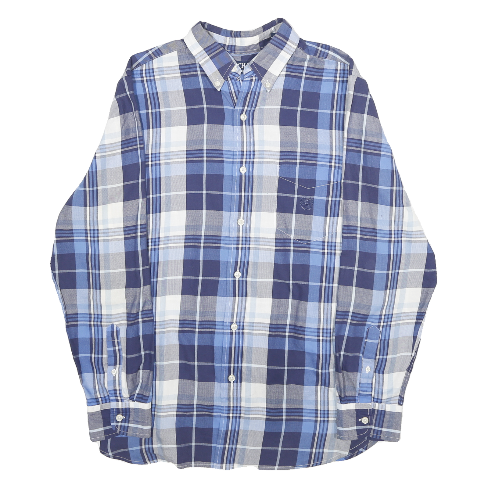 CHAPS Mens Blue & Grey Check Shirt M Classic Button-Down Collar Cotton Blend Refurbished - N/A refurbished available on Cerqular